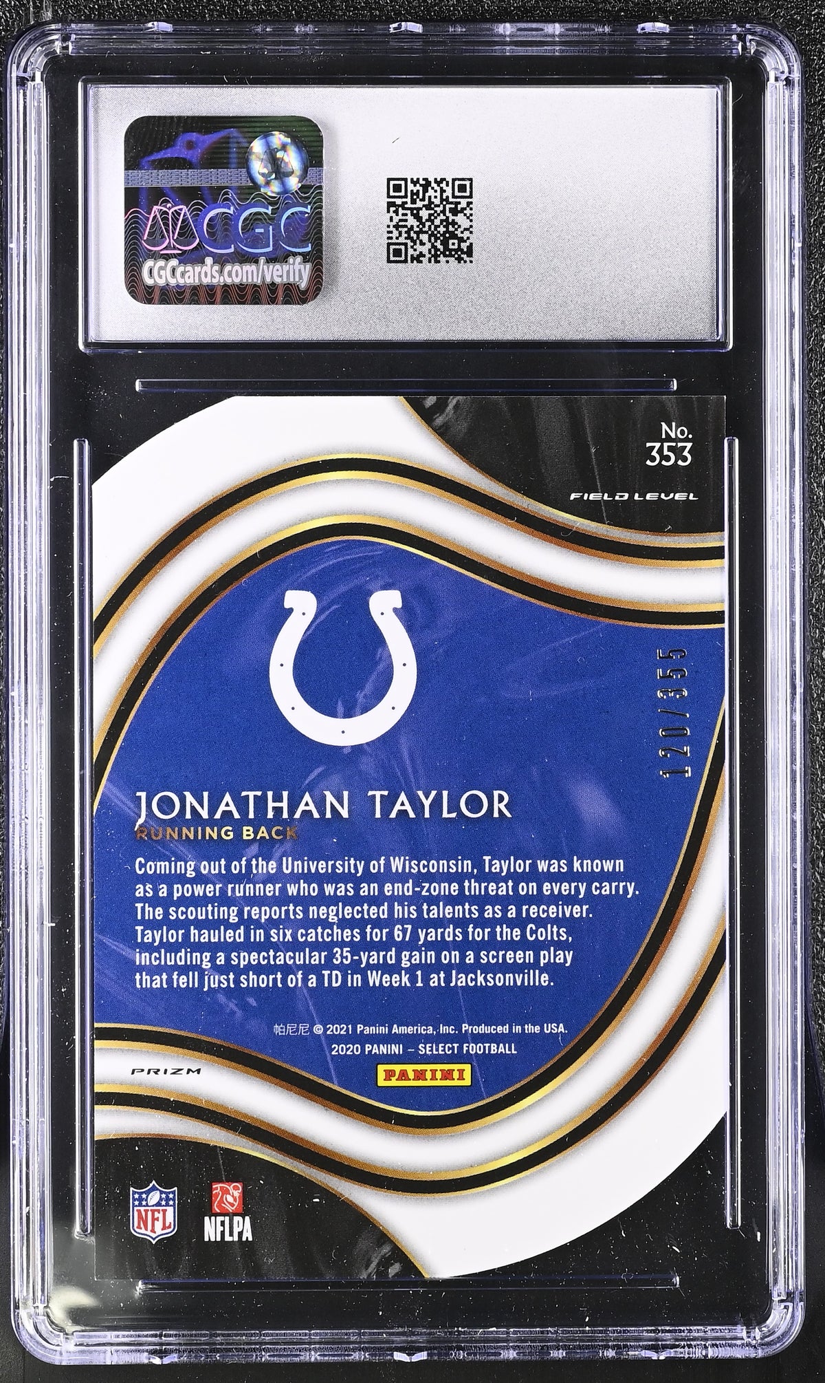 2020 Panini Select Jonathan Taylor Copper Die-Cut /355 Rookie #353 CGC 9 Colts
