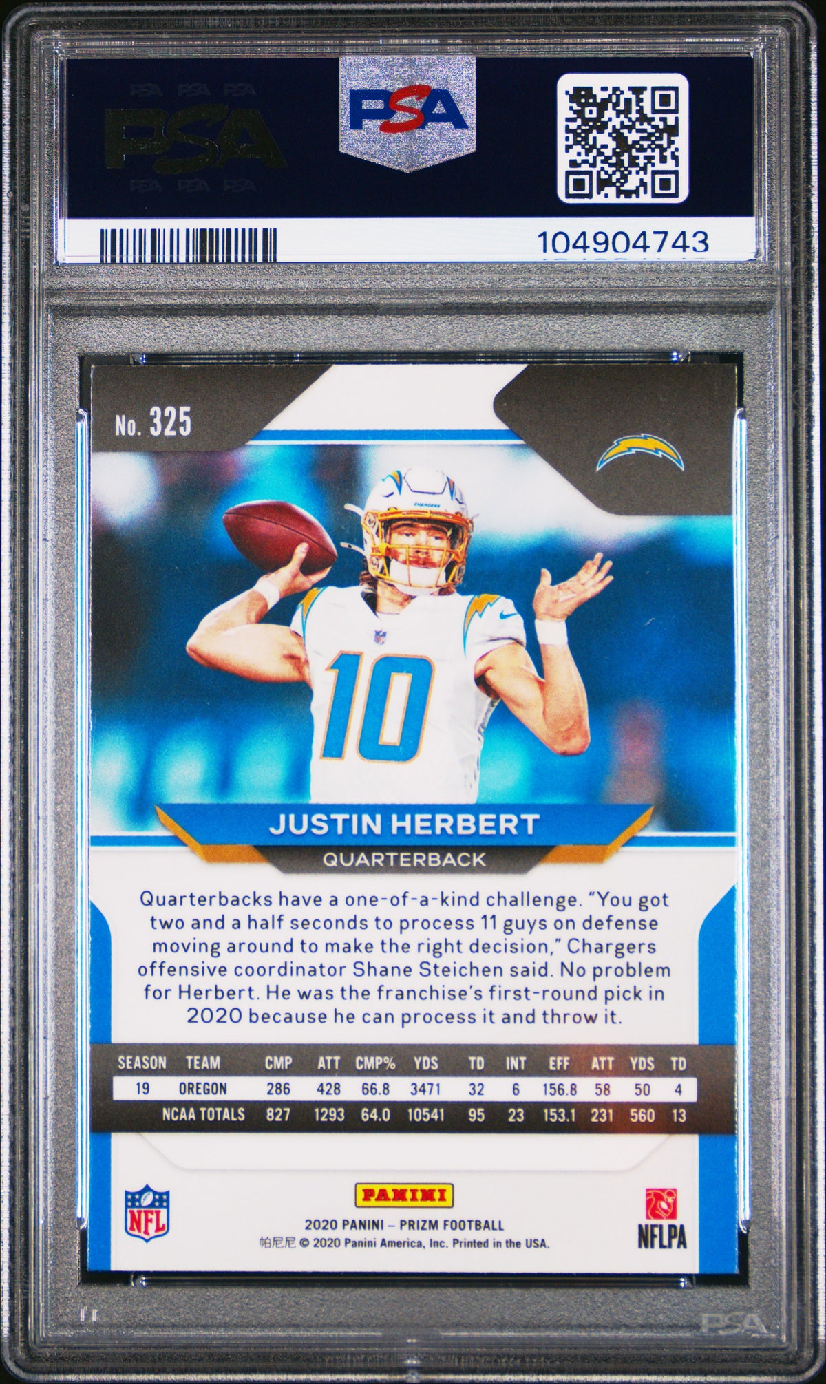 2020 Panini Prizm Justin Herbert #325 PSA 7