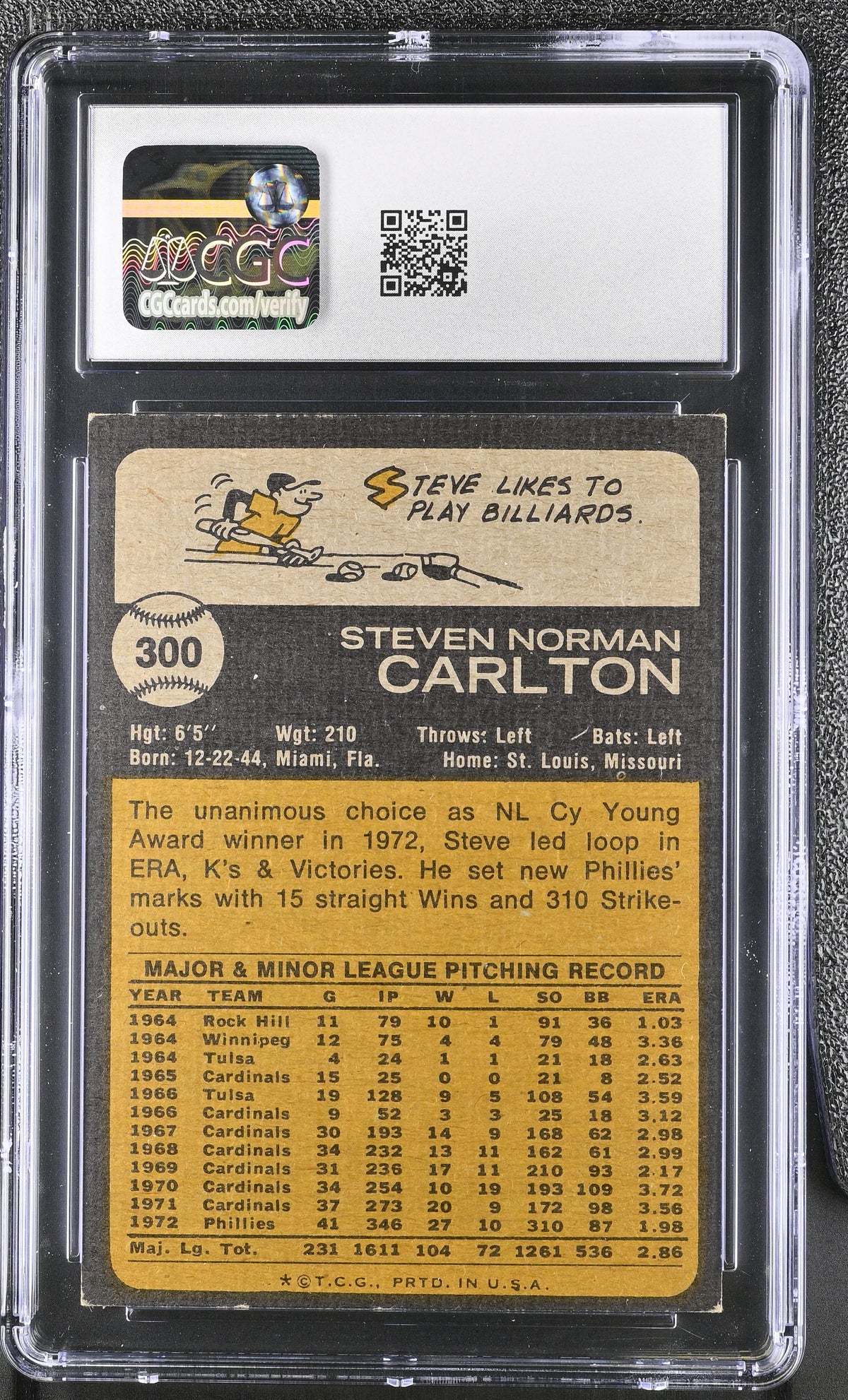 1973 Topps Steve Carlton #300 CGC 7 Philadelphia Phillies