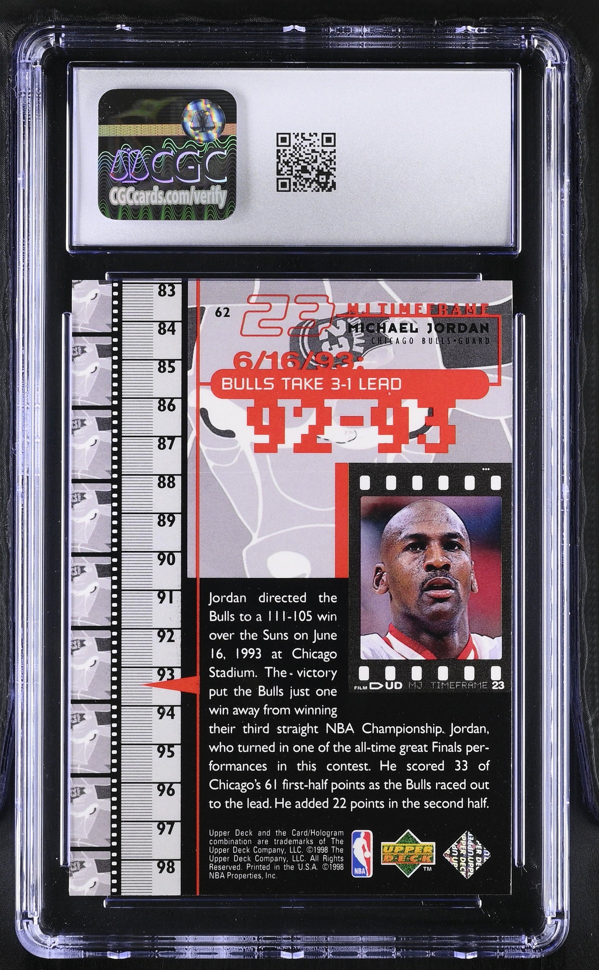 1998 Upper Deck MJ Living Legend Michael Jordan #62 CGC 9 Chicago Bulls