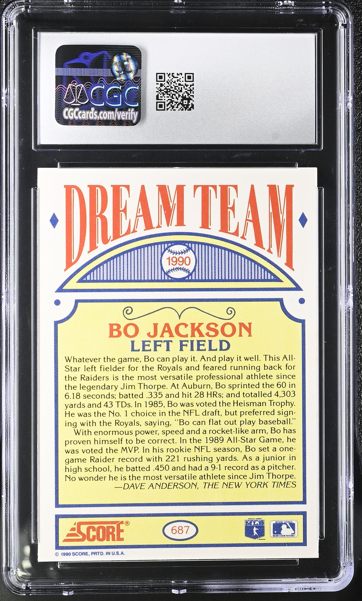 1990 Score Bo Jackson #687 CGC 9