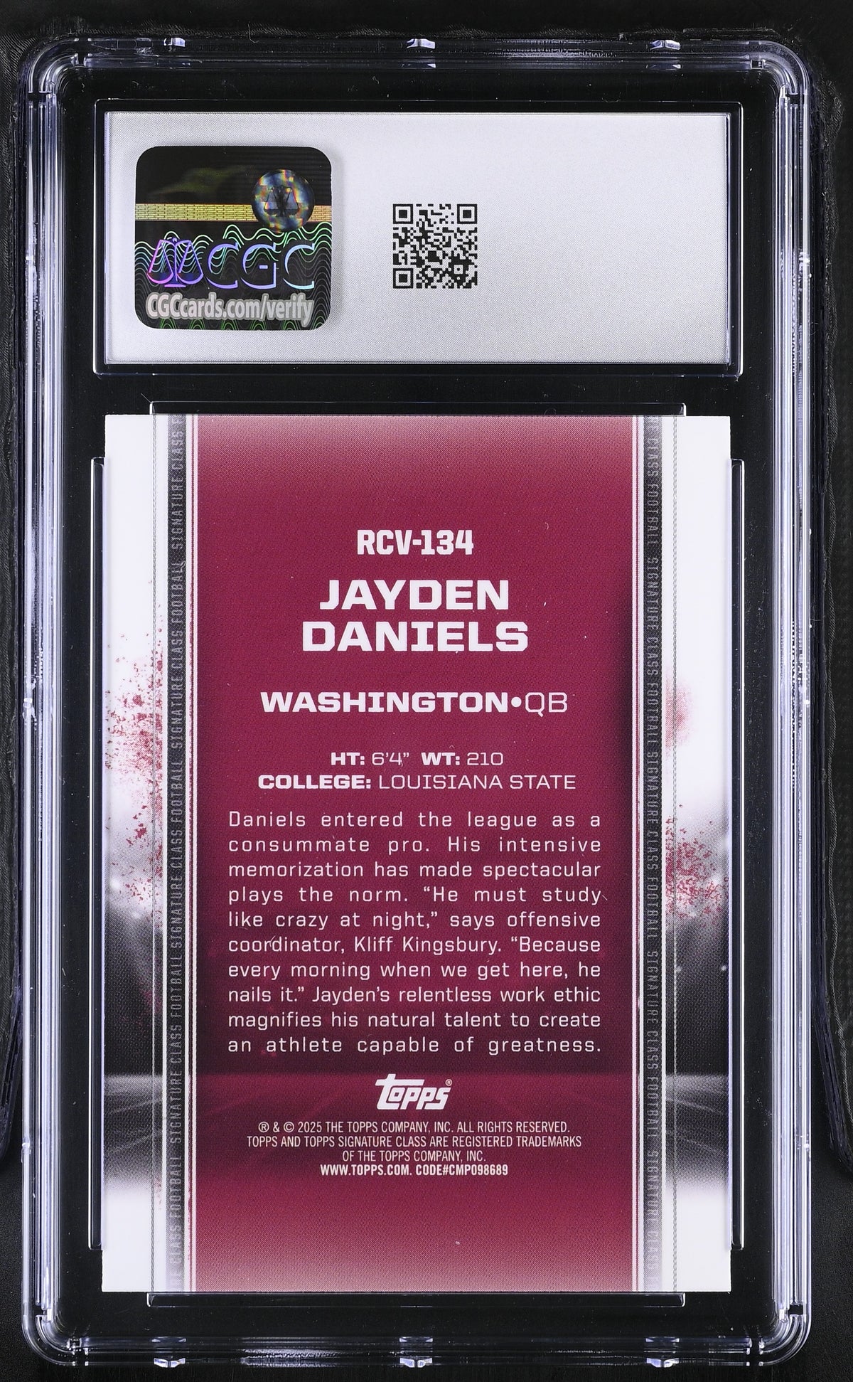 2024 Topps Signature Class Jayden Daniels Indigo /175 Rookies #RCV-134 CGC 10