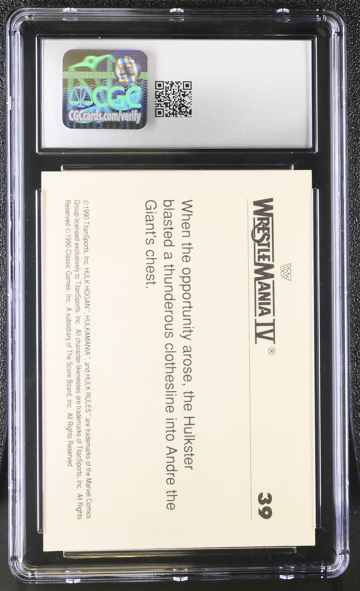1990 Classic WWF Hulk Hogan Andre the Giant History of Wrestlemania #39 CGC 9