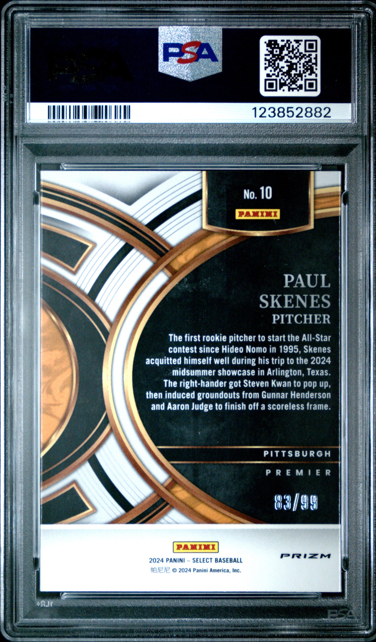 2024 Select Premier Level Paul Skenes Purple Prizm /99 Rookie #10 PSA 10 Pirates