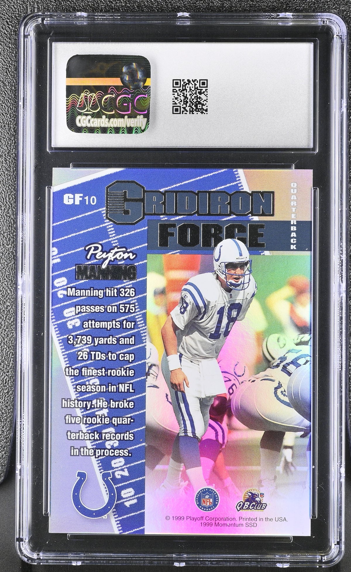 1999 Playoff Momentum SSD Peyton Manning Gridiron Force #GF10 CGC 10 Colts