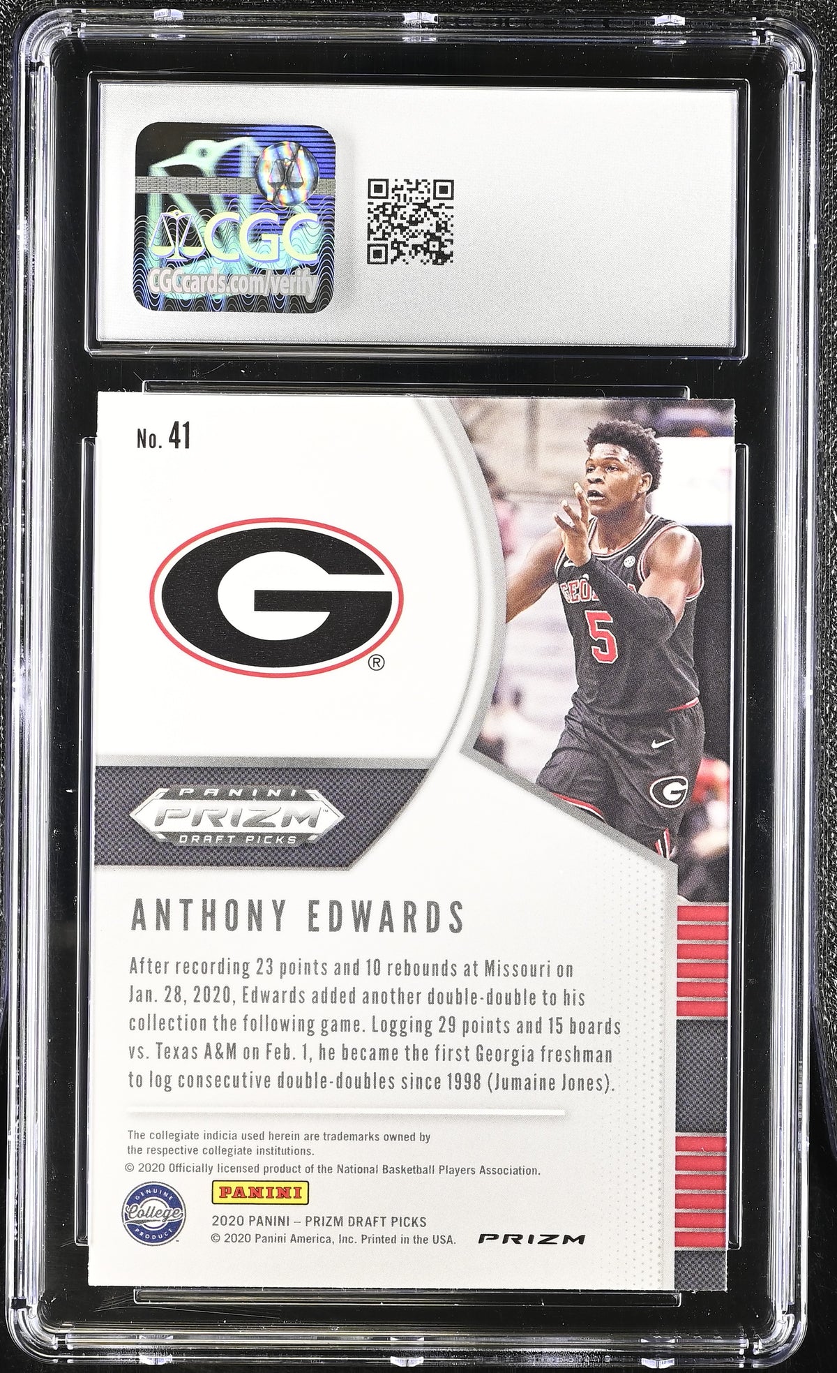 2020 Panini Prizm Draft Picks Anthony Edwards Green Rookie #41 CGC 10 Georgia