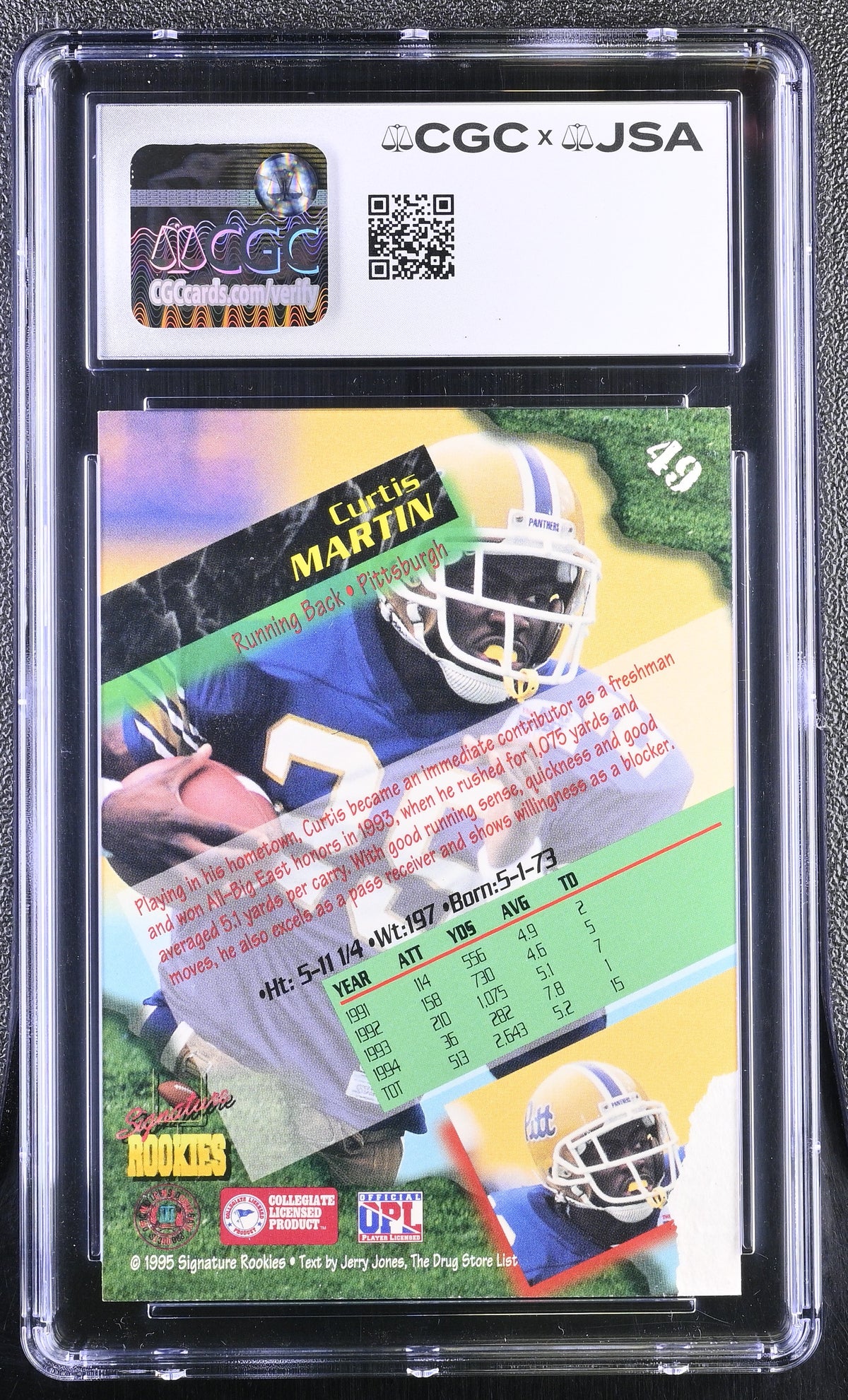 1995 Signature Rookies Curtis Martin Rookie Autograph #49 CGC Authentic JSA Pitt