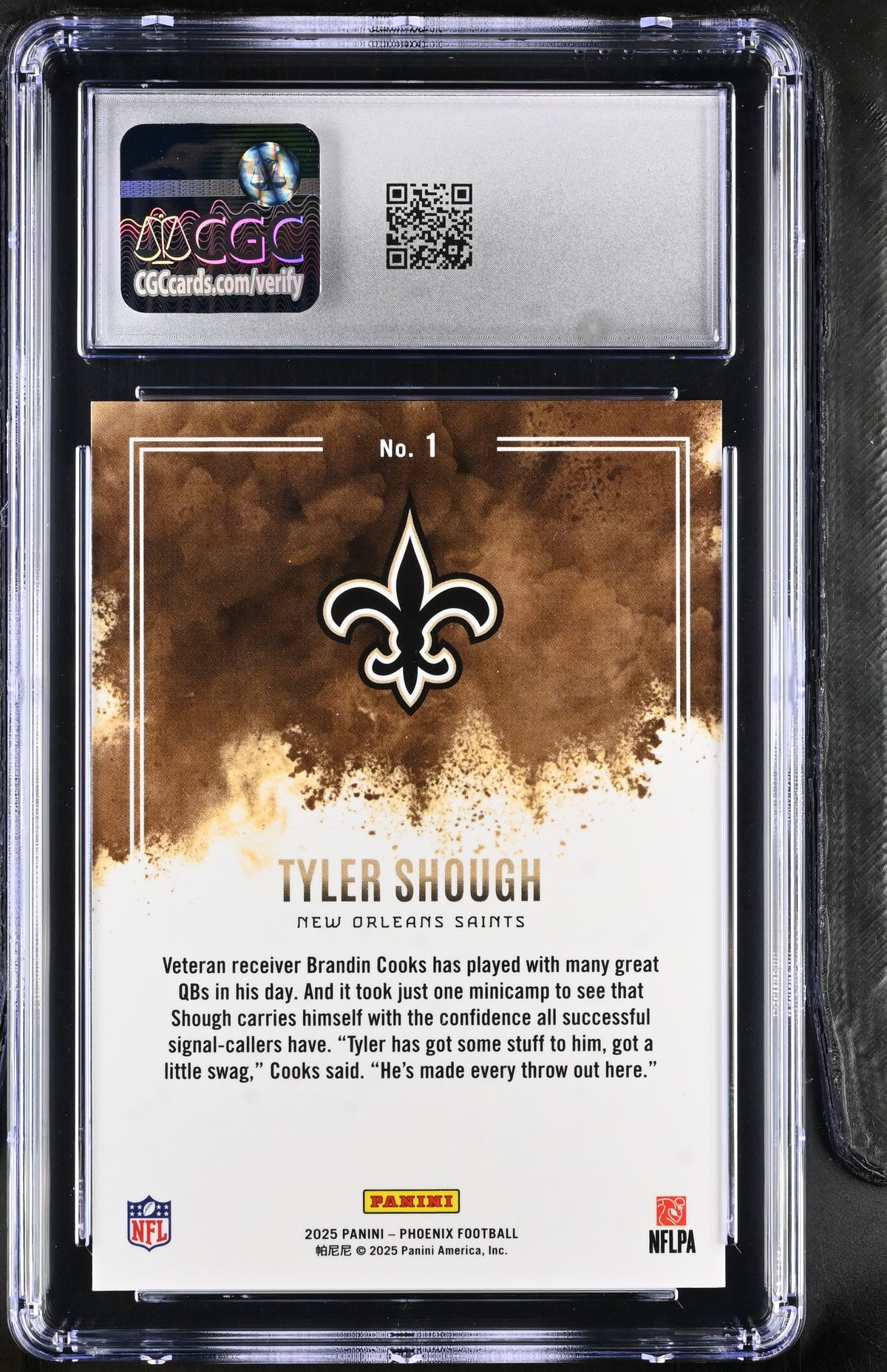 2025 Panini Phoenix Tyler Shough Rookie Color Blast #1 CGC 10 New Orleans Saints