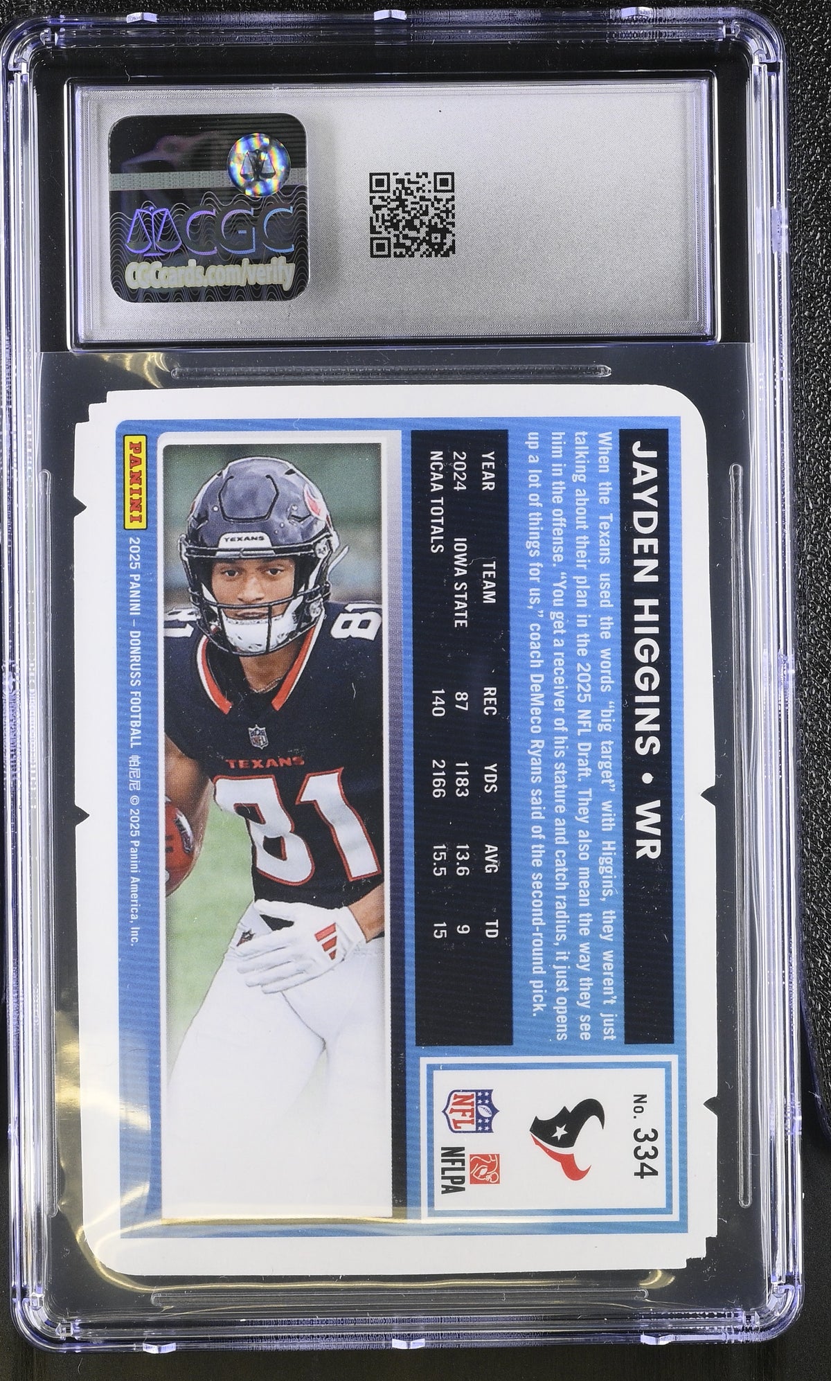 2025 Donruss Jayden Higgins Press Proof Gold Die-Cut /25 Rookie #334 CGC 10