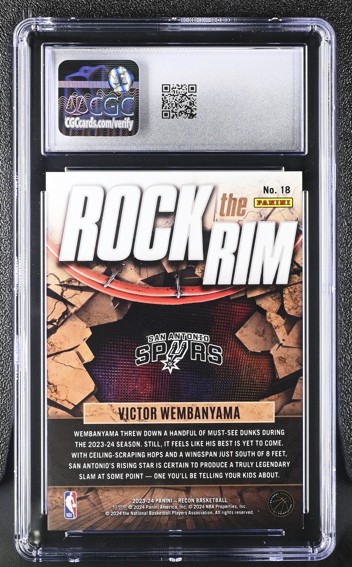 2023-24 Panini Recon Victor Wembanyama Rookie Rock the Rim #18 CGC 10 Spurs