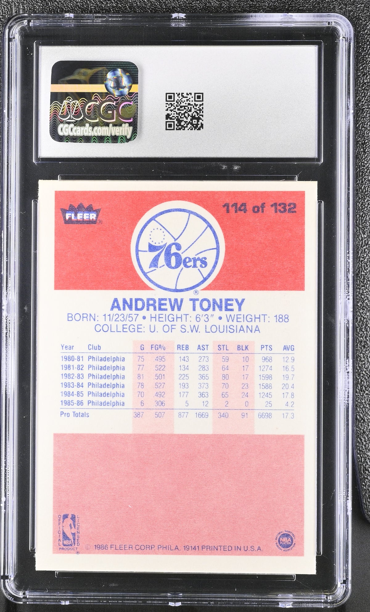 1986-87 Fleer Andrew Toney #114 CGC 8 Philadelphia 76ers