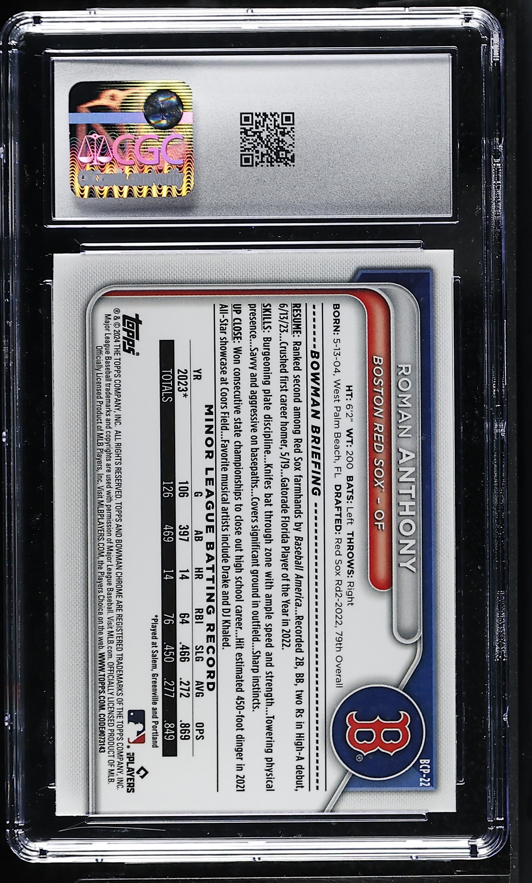 2024 Bowman Roman Anthony #BCP-22 Chrome Prospects CGC 9.5