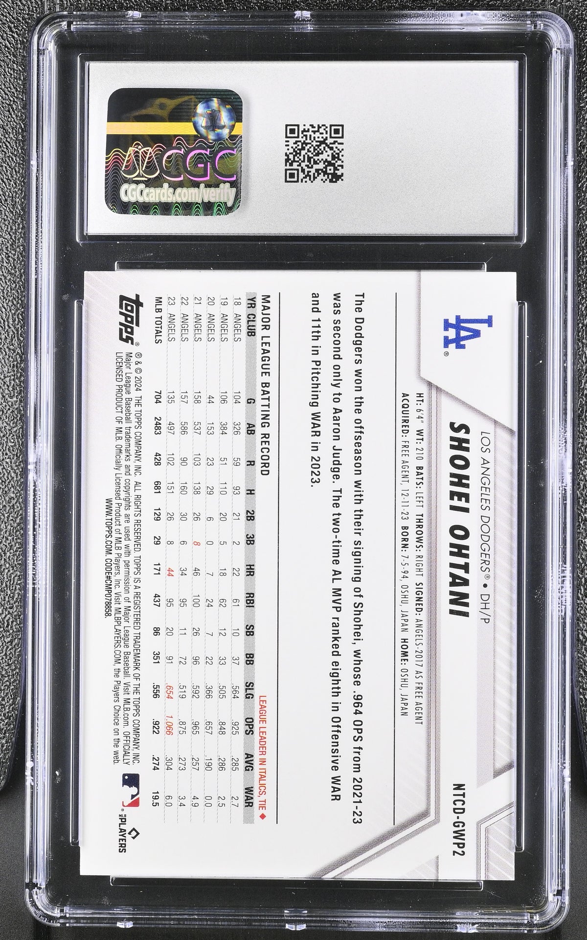 2024 Topps National Trading Card Day Shohei Ohtani #NTCD-GWP2 CGC 10 Dodgers