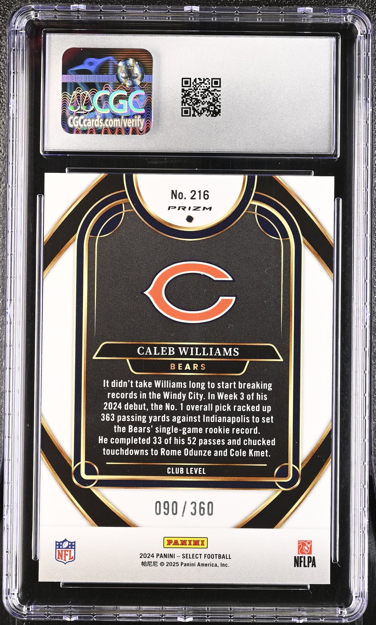2024 Panini Select Caleb Williams Purple Shock Rookie #216 CGC 8.5 Chicago Bears
