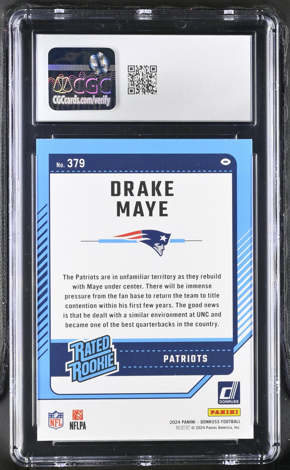 2024 Donruss Drake Maye Rookie #379 CGC 10 New England Patriots
