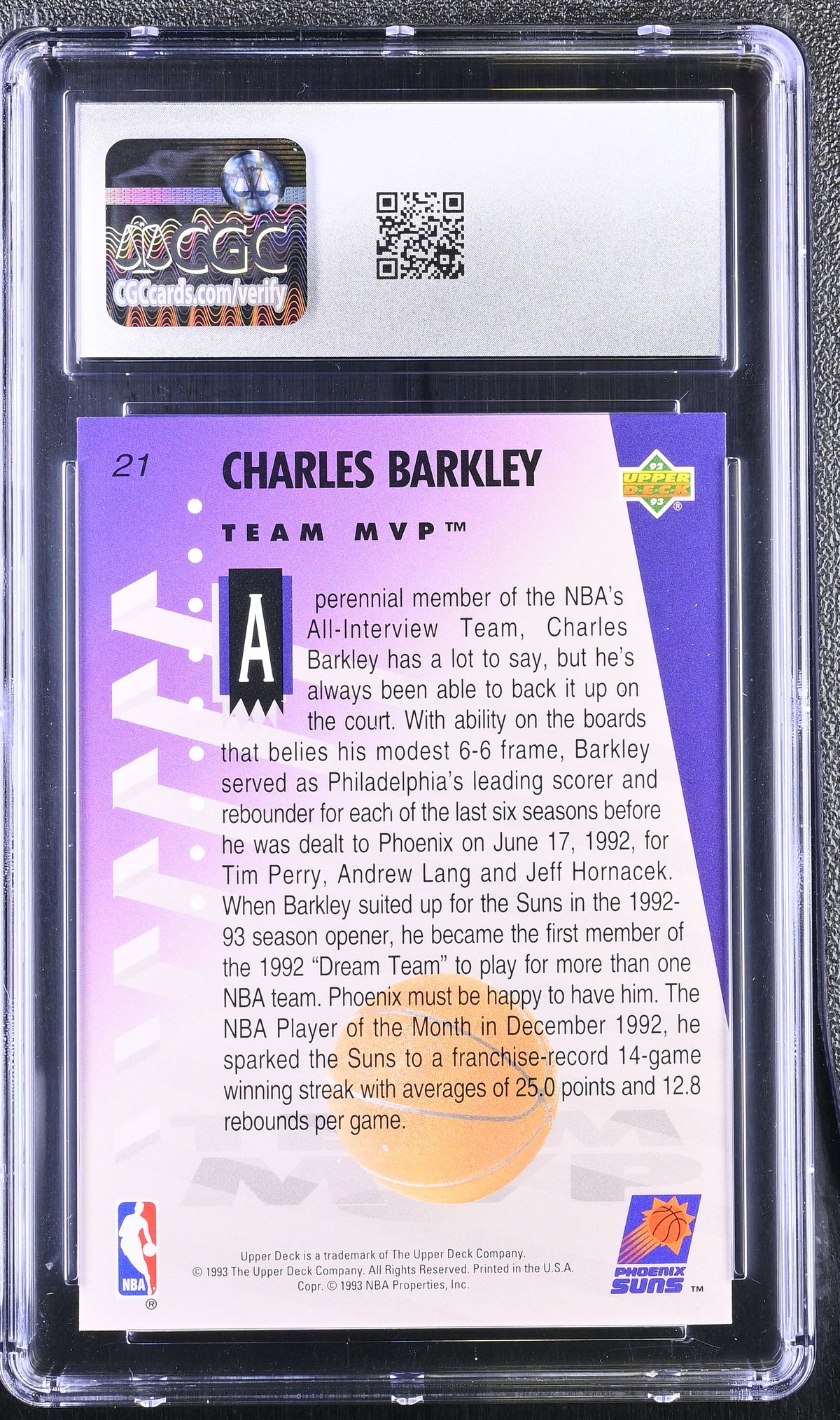 1992-93 Upper Deck Charles Barkley MVP Holograms #21 CGC 9 Phoenix Suns