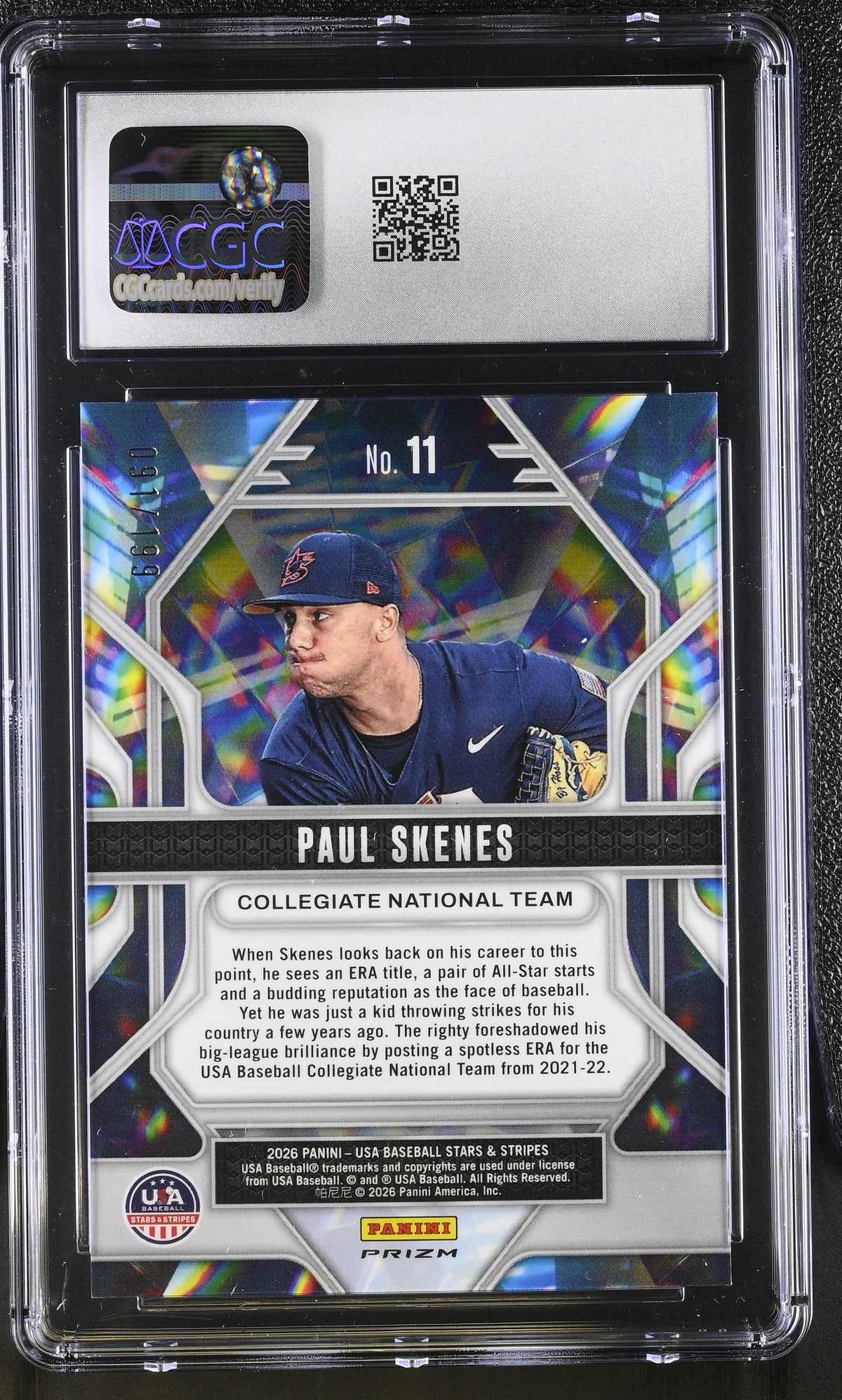2026 Panini Stars & Stripes Prizm Paul Skenes Red Prizmatic #11 CGC 9