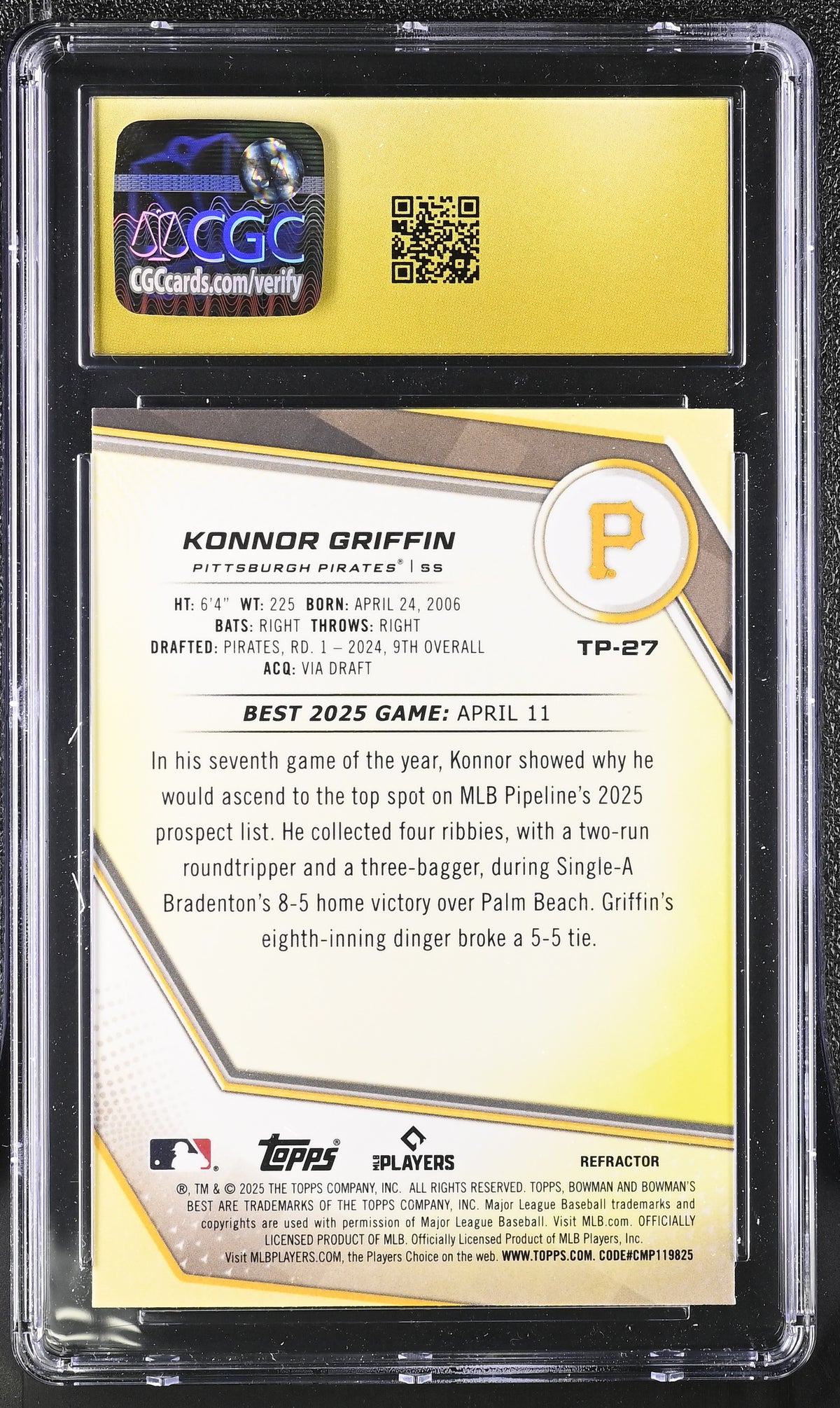 2025 Best Konnor Griffin Refractor Rookie Prospects #TP-27 CGC 10 Pristine