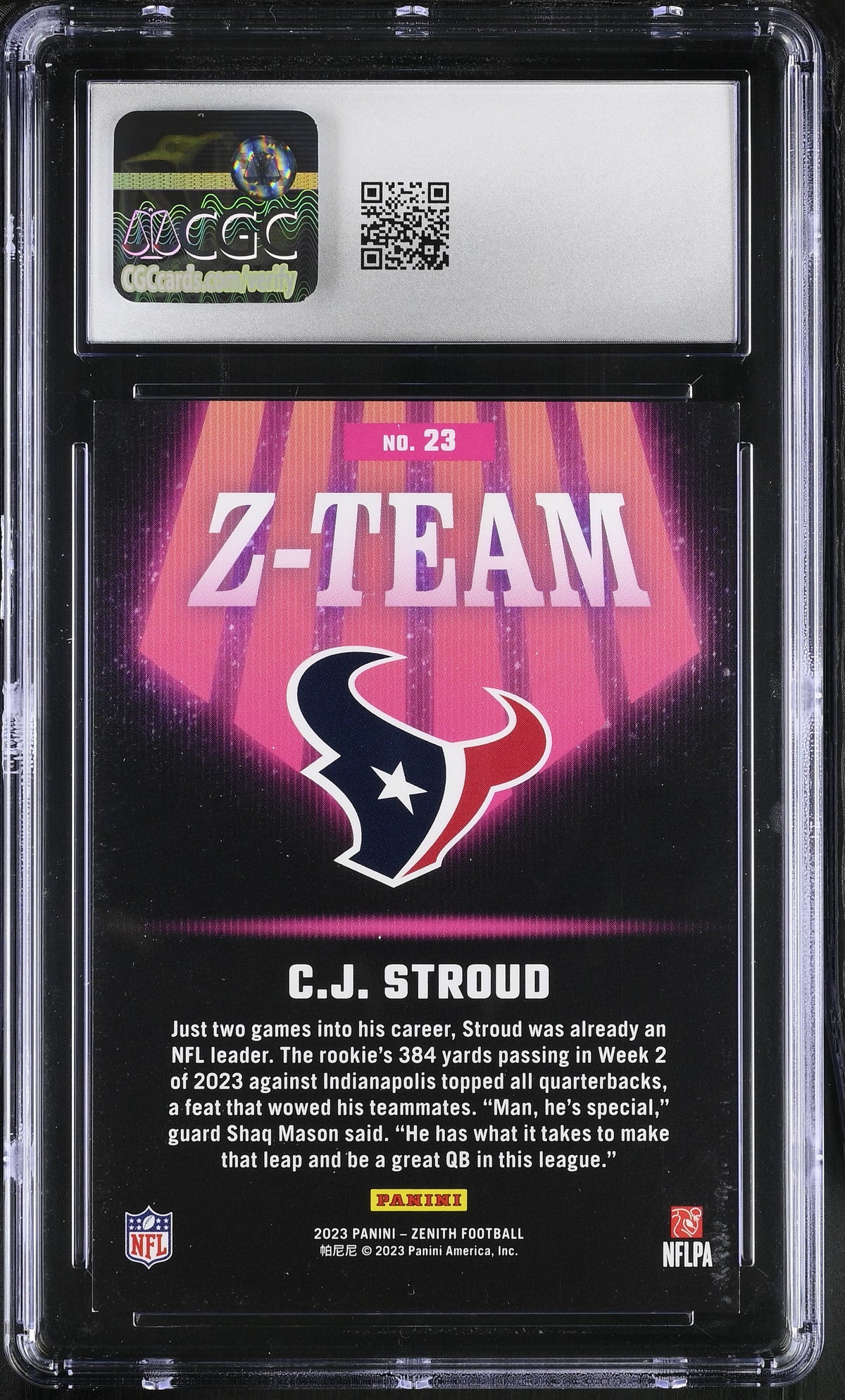 2023 Panini Zenith C.J. Stroud Rookie Z-Team #23 CGC 9.5 Houston Texans