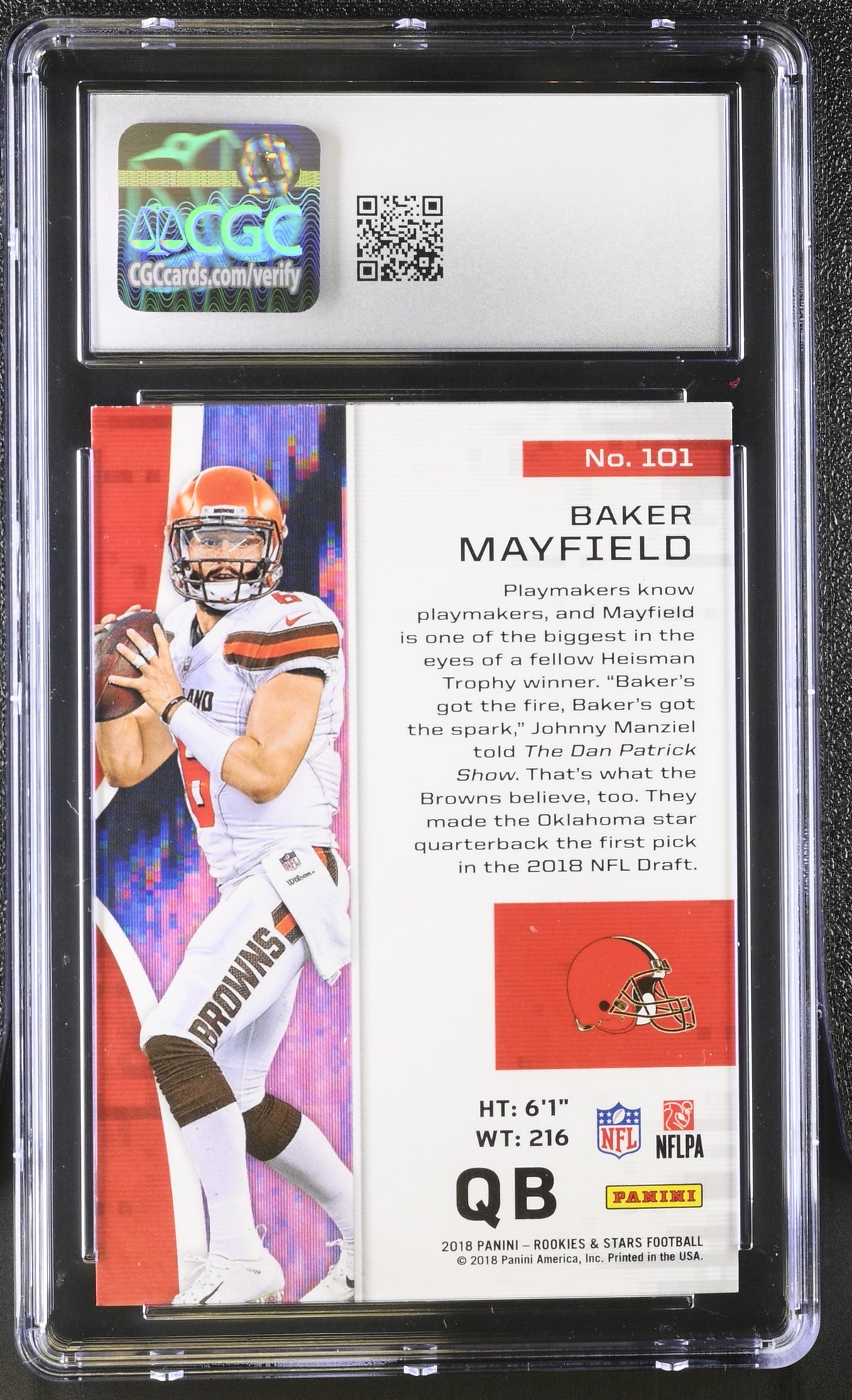 2018 Panini Rookies & Stars Baker Mayfield Rookie #101 CGC 9 Cleveland Browns