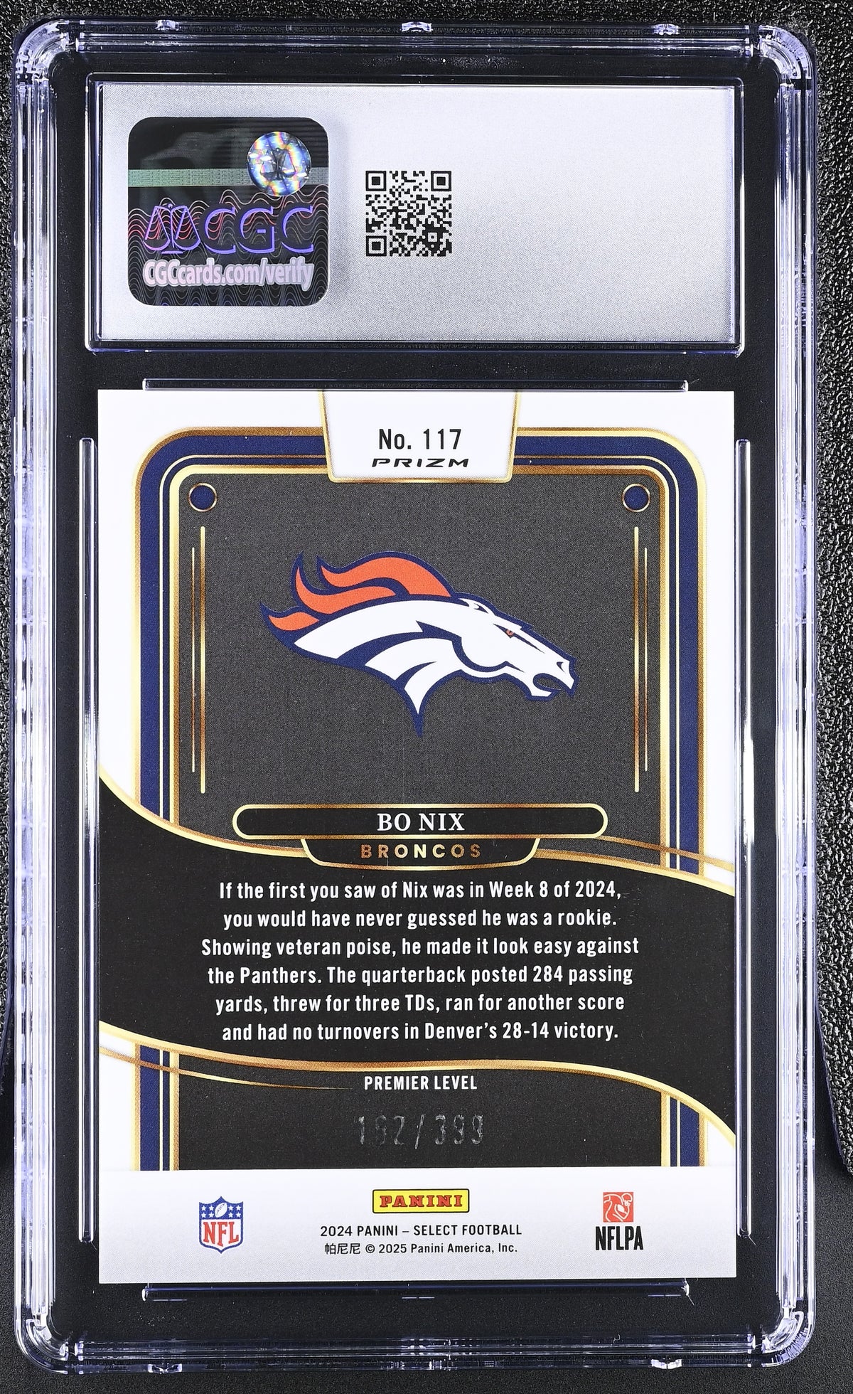 2024 Panini Select Bo Nix Orange Shock /399 Rookie #117 CGC 9 Denver Broncos