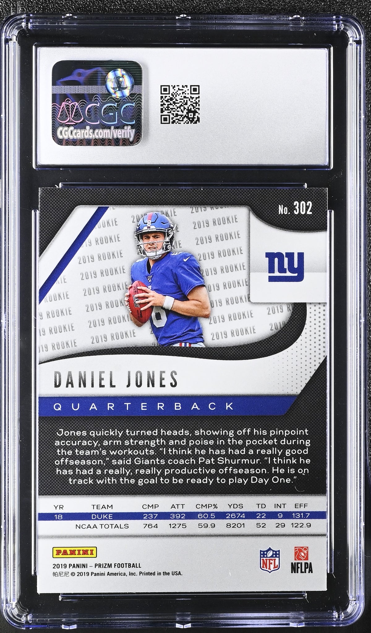 2019 Panini Prizm Daniel Jones Rookie #302 CGC 9.5 New York Giants