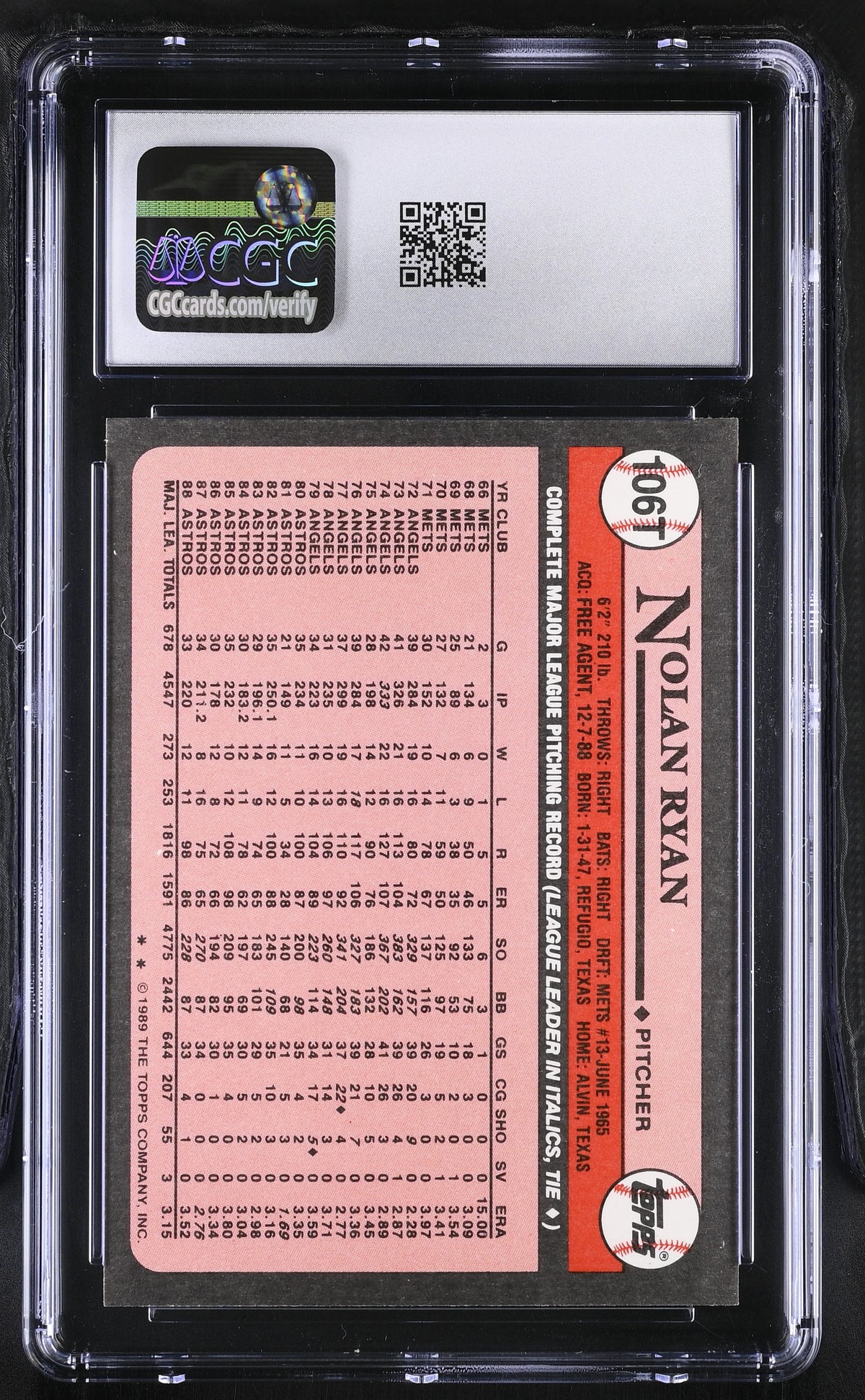 1989 Topps Traded Nolan Ryan #106T CGC 9.5 Texas Rangers