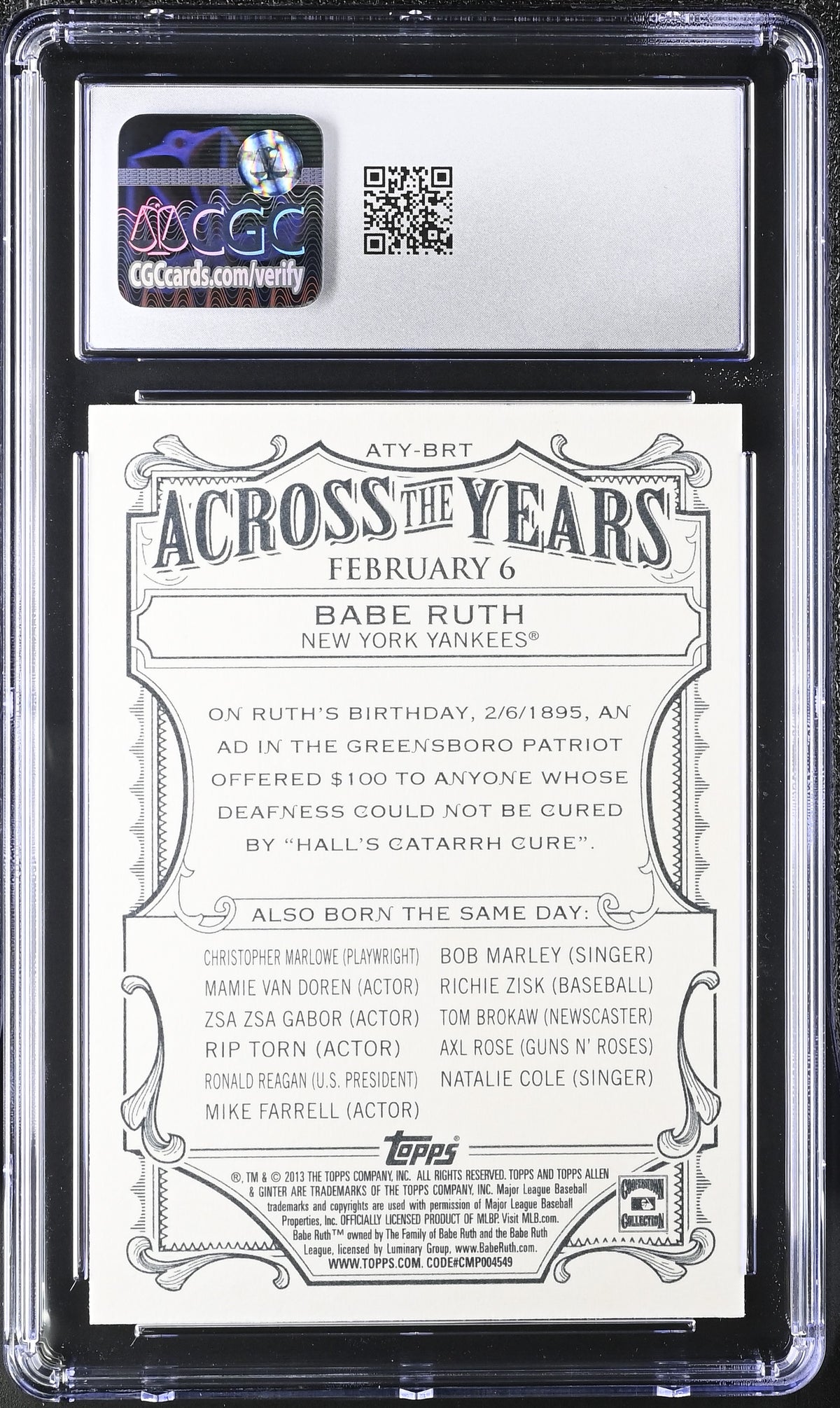 2013 Topps Allen & Ginter Babe Ruth Across the Years #ATY-BRT CGC 9.5  Yankees