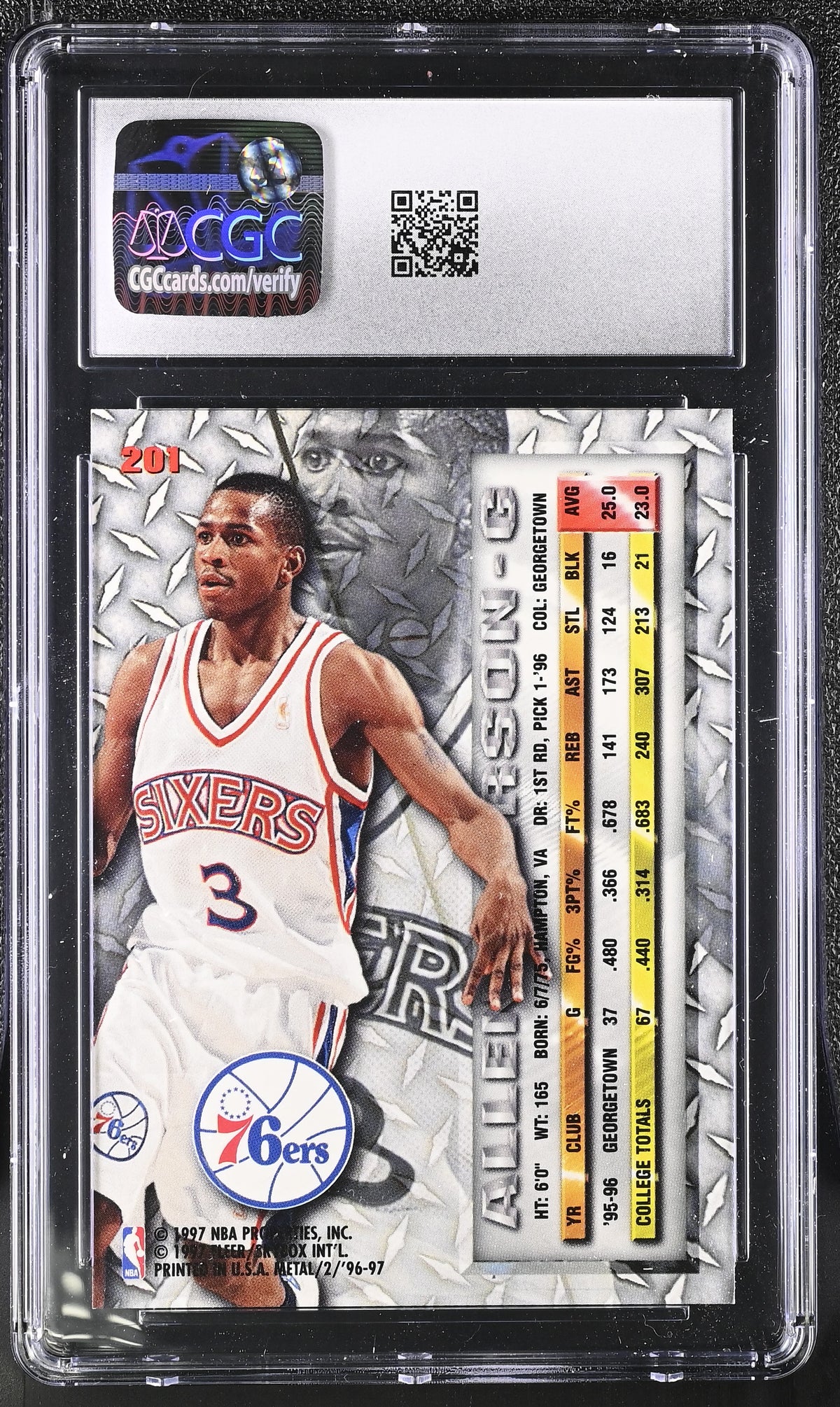 1996-97 Fleer Metal Allen Iverson Rookie #201 CGC 9.5 Philadelphia 76ers