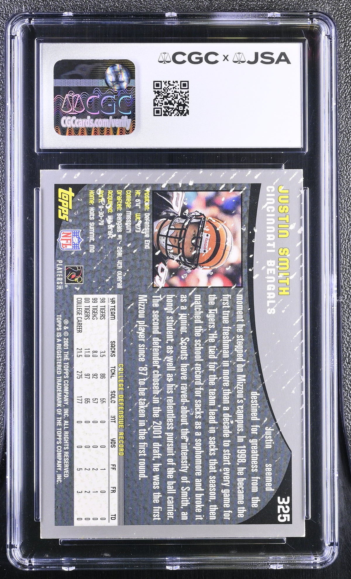 2001 Topps Justin Smith Auto Autograph Collection Rookie CGC Authentic Bengals