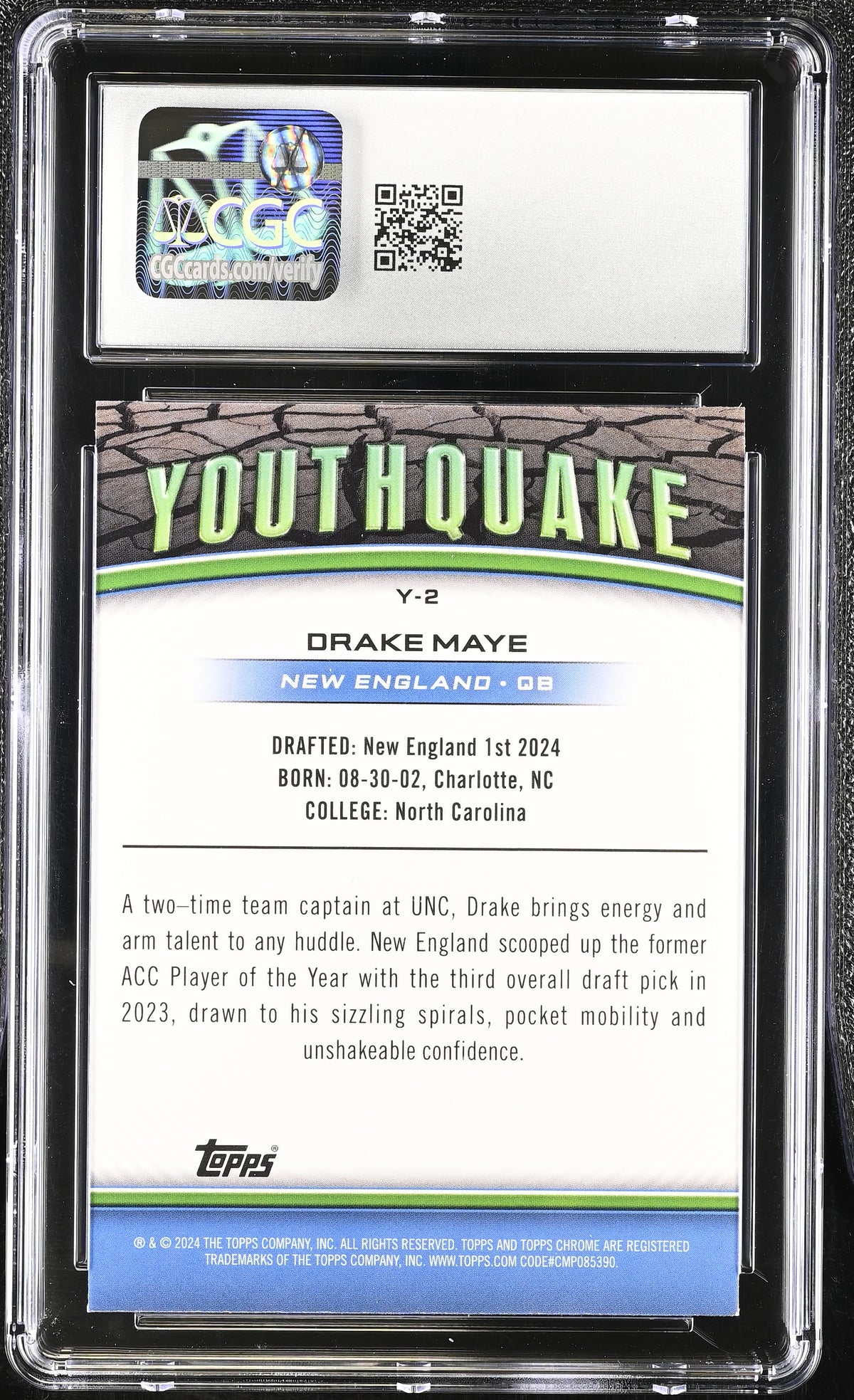 2024 Topps Chrome Drake Maye Rookie Youthquake #Y-2 CGC 10 New England Patriots