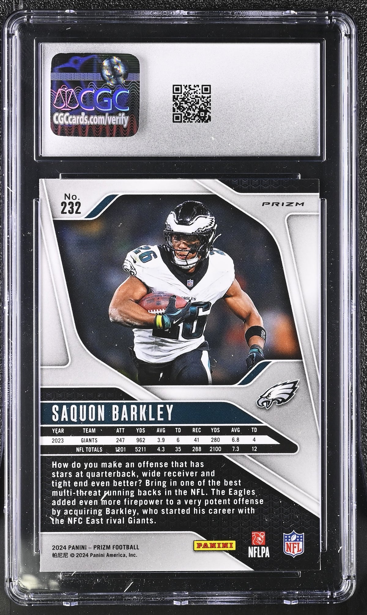 2024 Panini Prizm Saquon Barkley Silver #232 CGC 9 Philadelphia Eagles