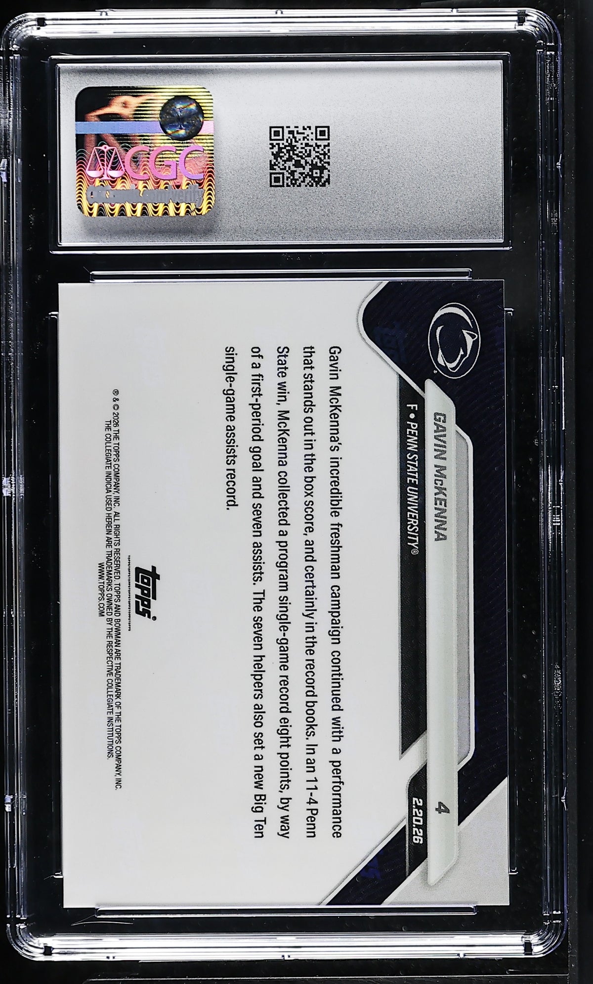 2025-26 Bowman U Now Gavin McKenna Rookie #4 CGC 10 Penn State Nittany Lions