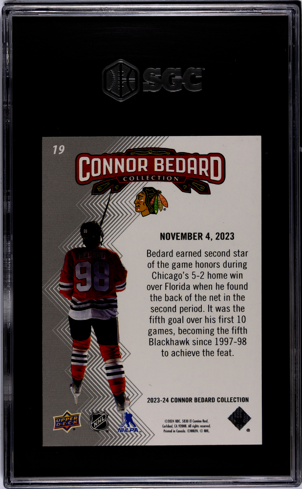 2023 Upper Deck Connor Bedard Col. Connor Bedard Rookie #19 SGC 9 Blackhawks