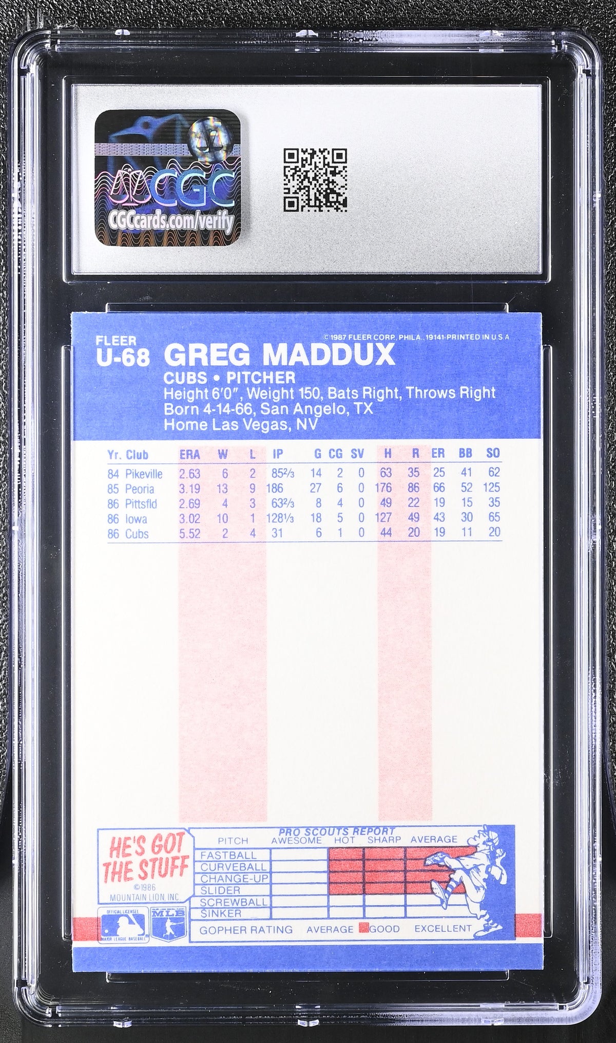 1987 Fleer Update Greg Maddux #U-68 CGC 9
