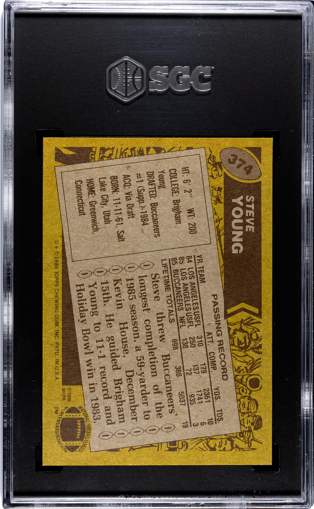 1986 Topps Steve Young Rookie #374 SGC 7 Tampa Bay Buccaneers