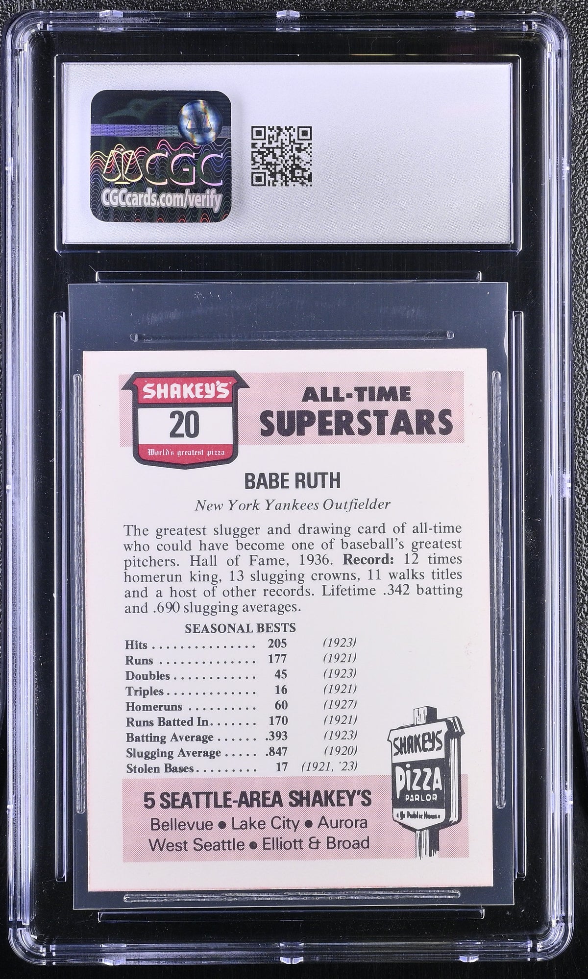 1977 Shakey's Pizza Babe Ruth #20 CGC 8.5 New York Yankees