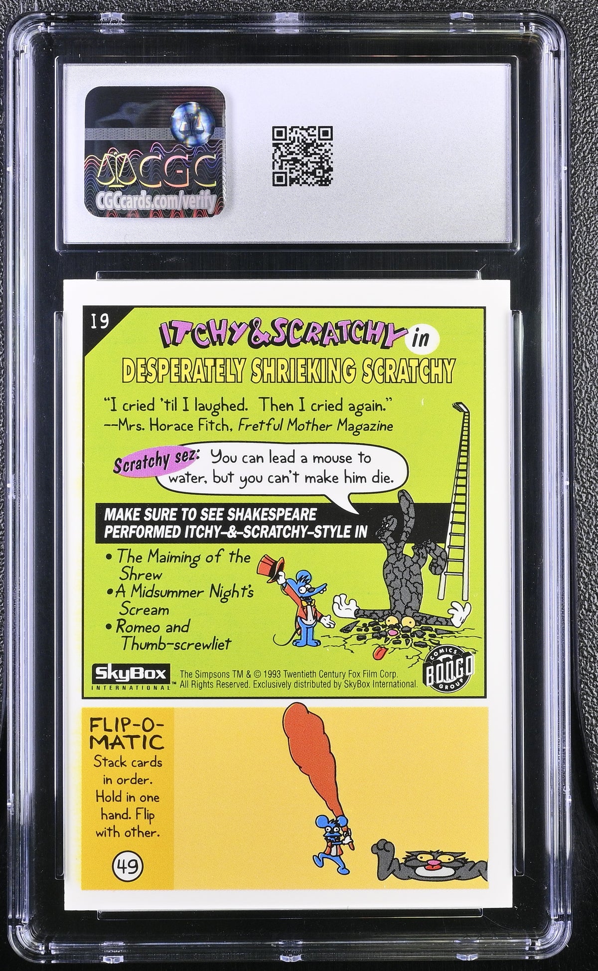 1993 The Simpsons Series I Desperatly Shrieking Scratch I9 CGC 10 Itchy Scratchy