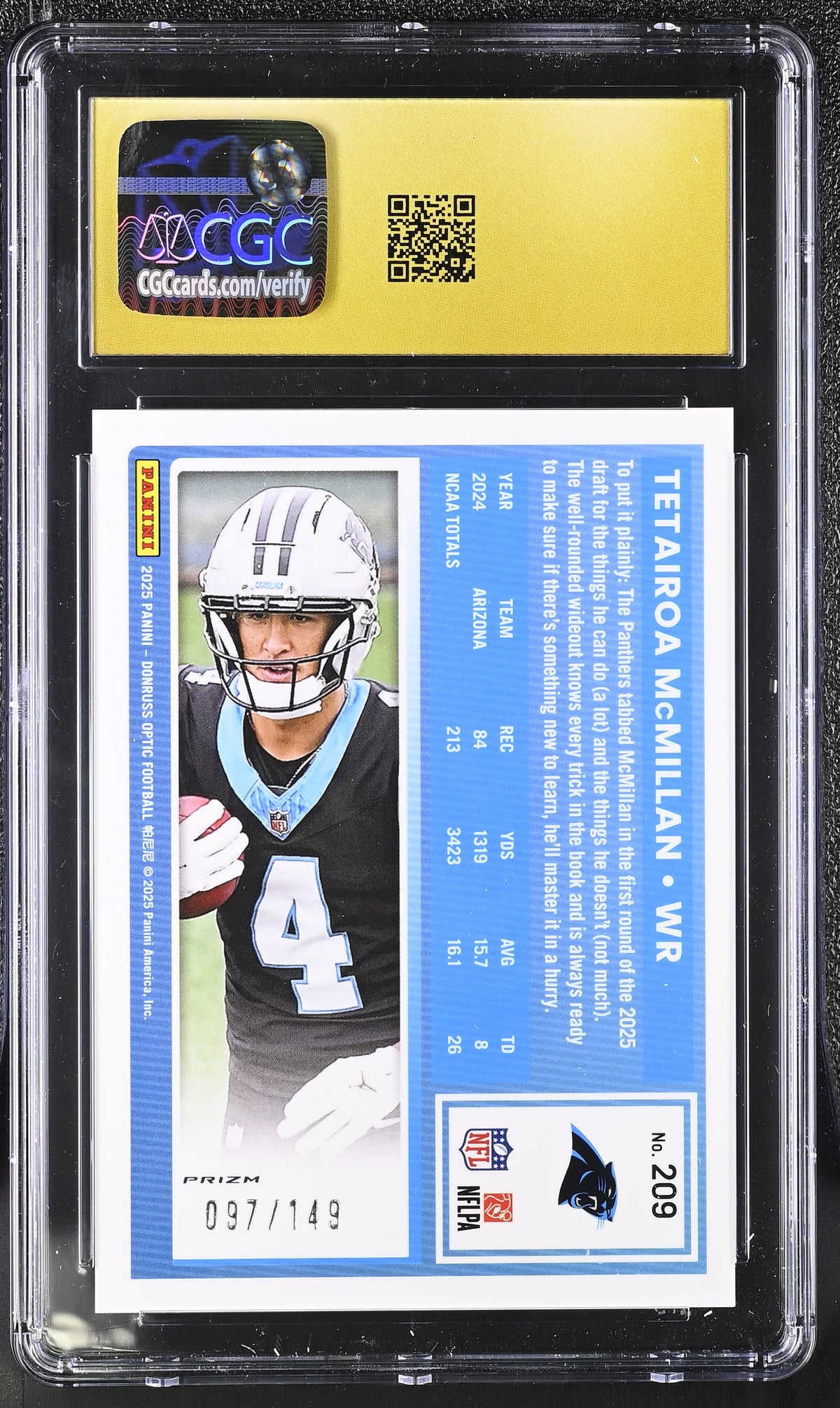 2025 Donruss Optic Tetairoa McMillan Red /149 Rookie #209 CGC 10 Pristine