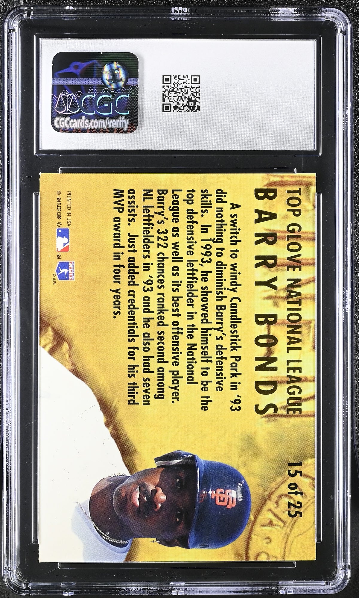 1994 Fleer Ultra Barry Bonds Award Winners #15 CGC 9 San Francisco Giants
