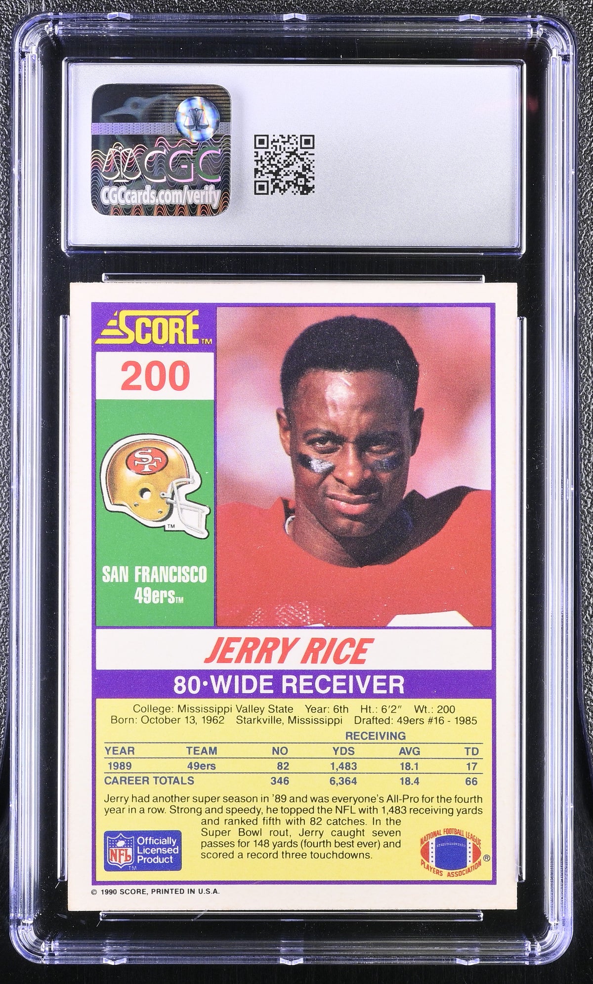 1990 Score Jerry Rice #200 CGC 10 San Francisco 49ers