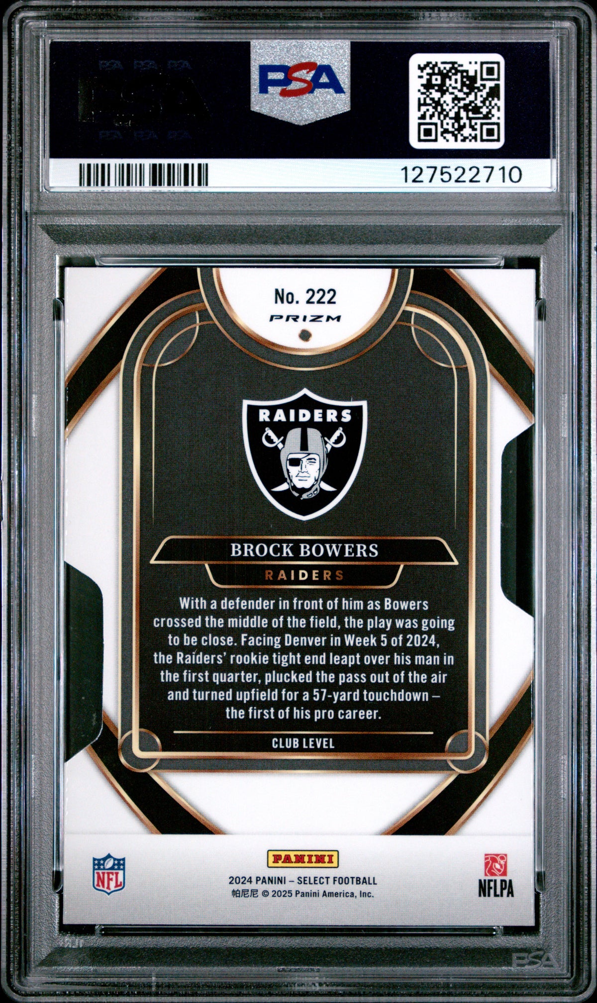 2024 Panini Select Brock Bowers Die Cut Silver Prizm Rookie #222 PSA 8 Raiders