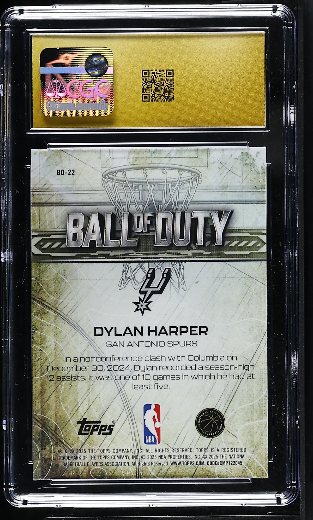 2025-26 Topps Chrome Dylan Harper Rookie Ball of Duty #22 CGC 10 Pristine Spurs