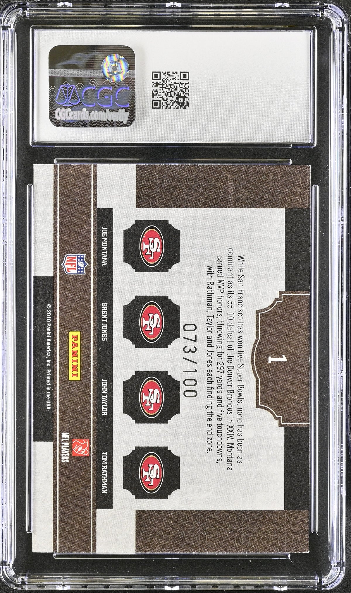 2010 Classics Montana/Jones/Taylor/Rathman Gold /100 Classic Quad #1 CGC 9 49ers