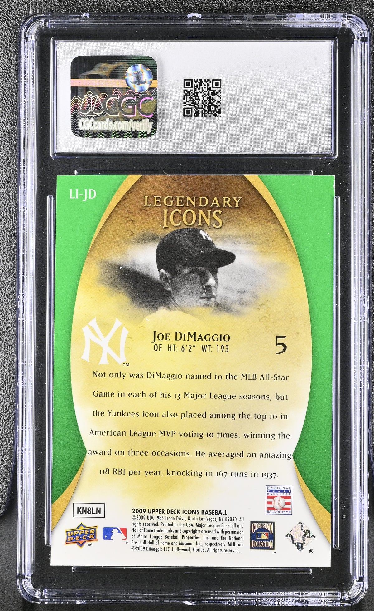 2009 Upper Deck Icons Joe DiMaggio Green Legendary Icons #LI-JD CGC 9 Yankees