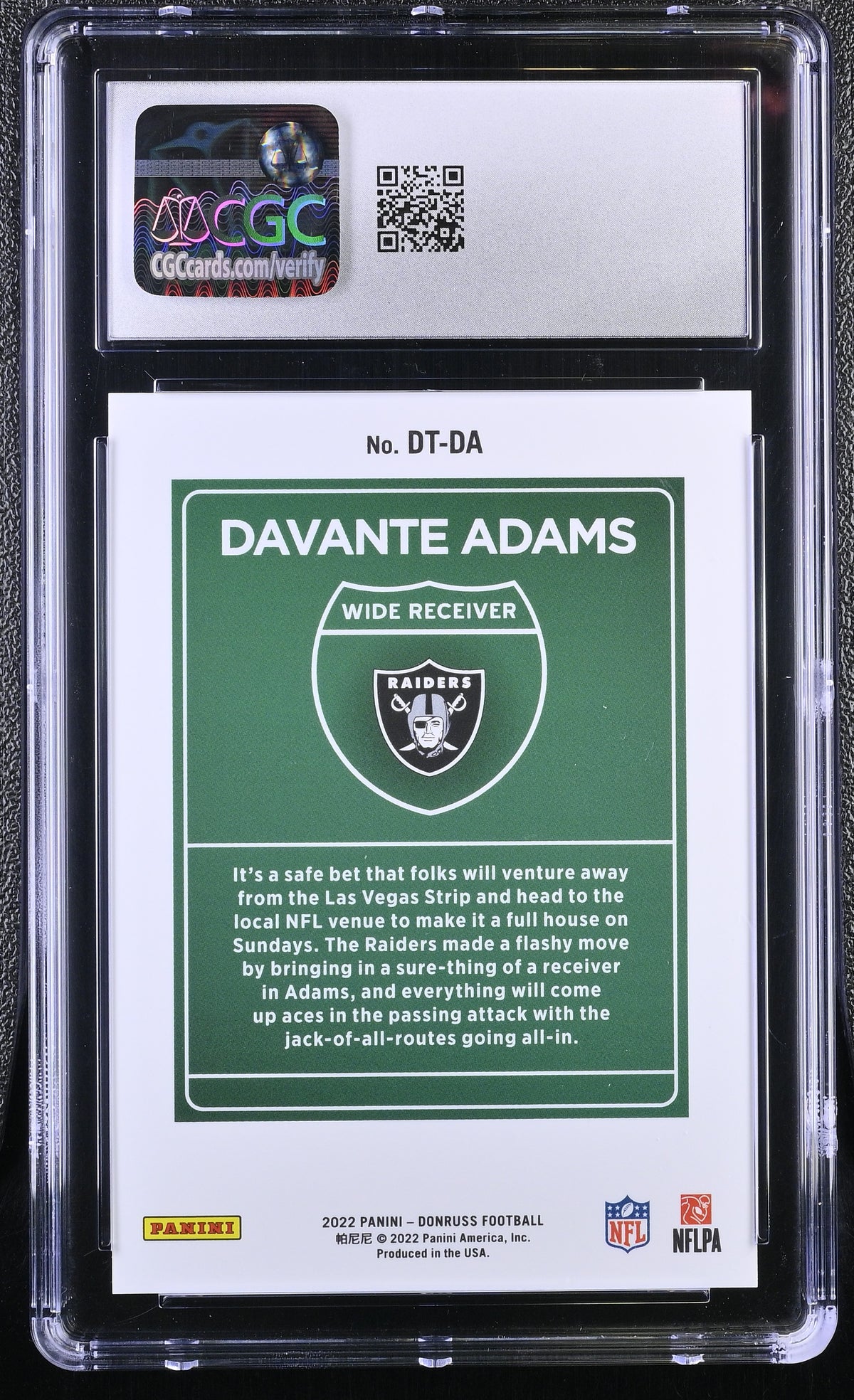 2022 Donruss Davante Adams Downtown #DT-DA CGC 9 Las Vegas Raiders