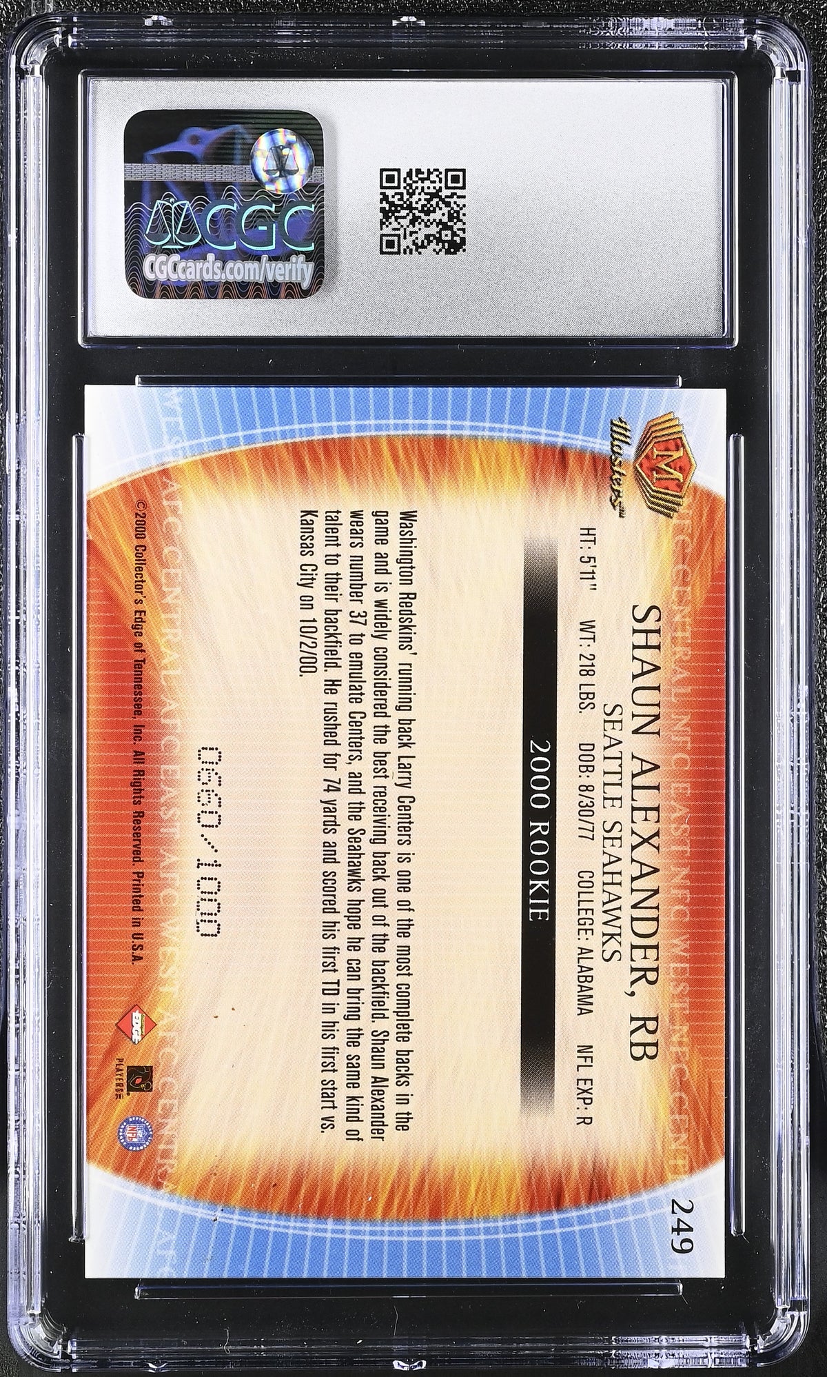 2000 Collector's Edge Masters Shaun Alexander #249 CGC 9