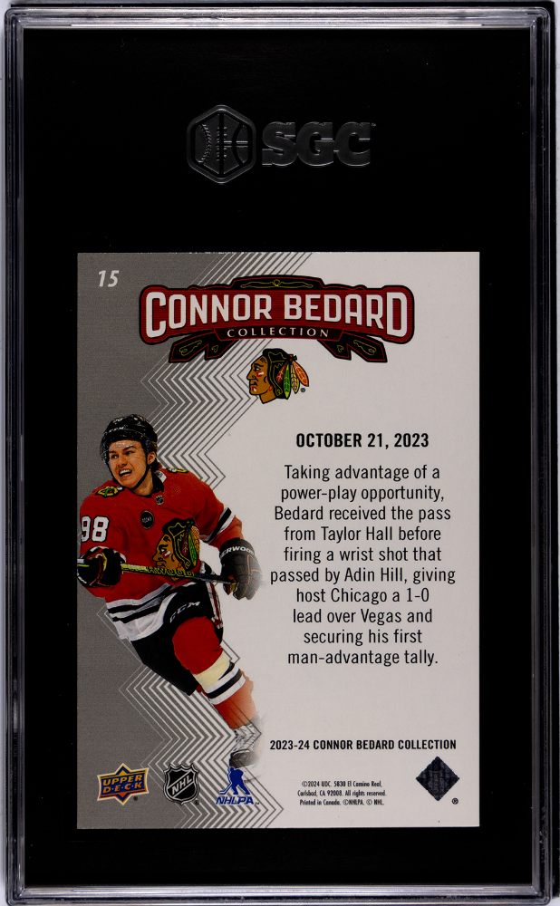 2023 Upper Deck Connor Bedard Col. Connor Bedard Rookie #15 SGC 9 Blackhawks