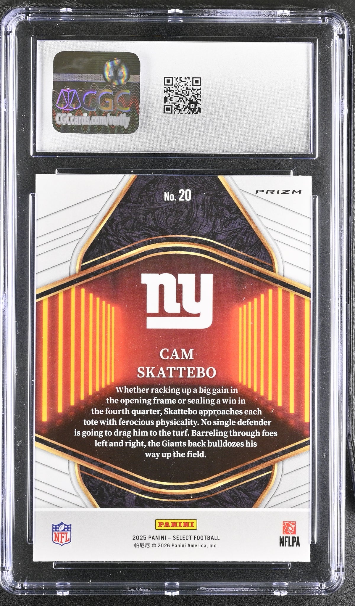 2025 Panini Select Cam Skattebo Silver Rookie Neon Icons #20 CGC 9 Giants