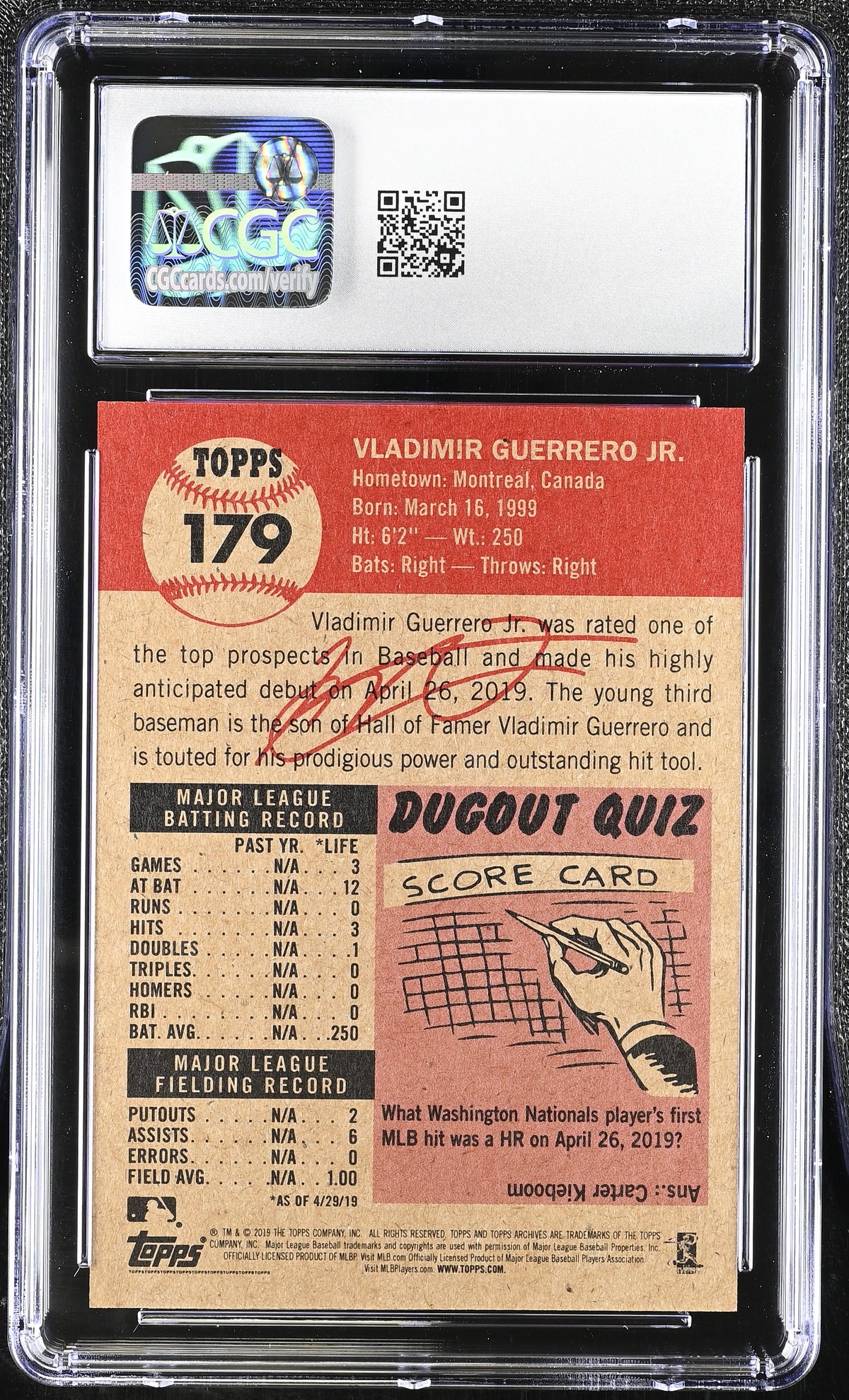 2019 Topps Living Set Vladimir Guerrero Jr. #179 CGC 10